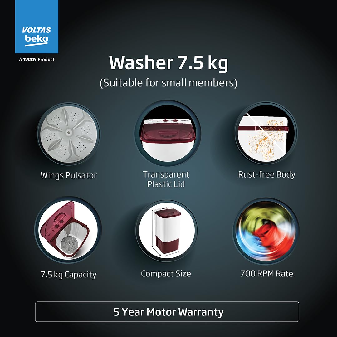 Voltas Beko, A Tata Product 7.5 kg Semi-automatic top load washing machine