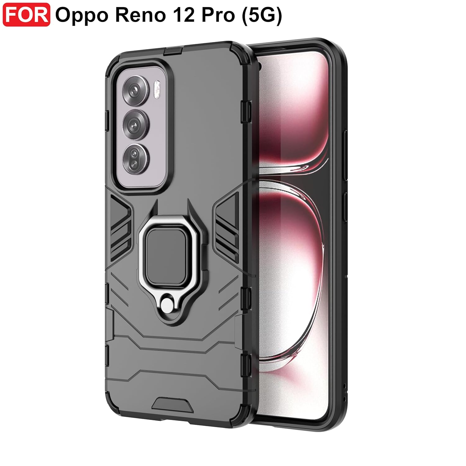 Protect Rugged Oppo Reno 12 Pro (5G) Kickstand Case | Built-in Stand Rotating Ring Holder | Military Grade Armor Bumper Back Cover