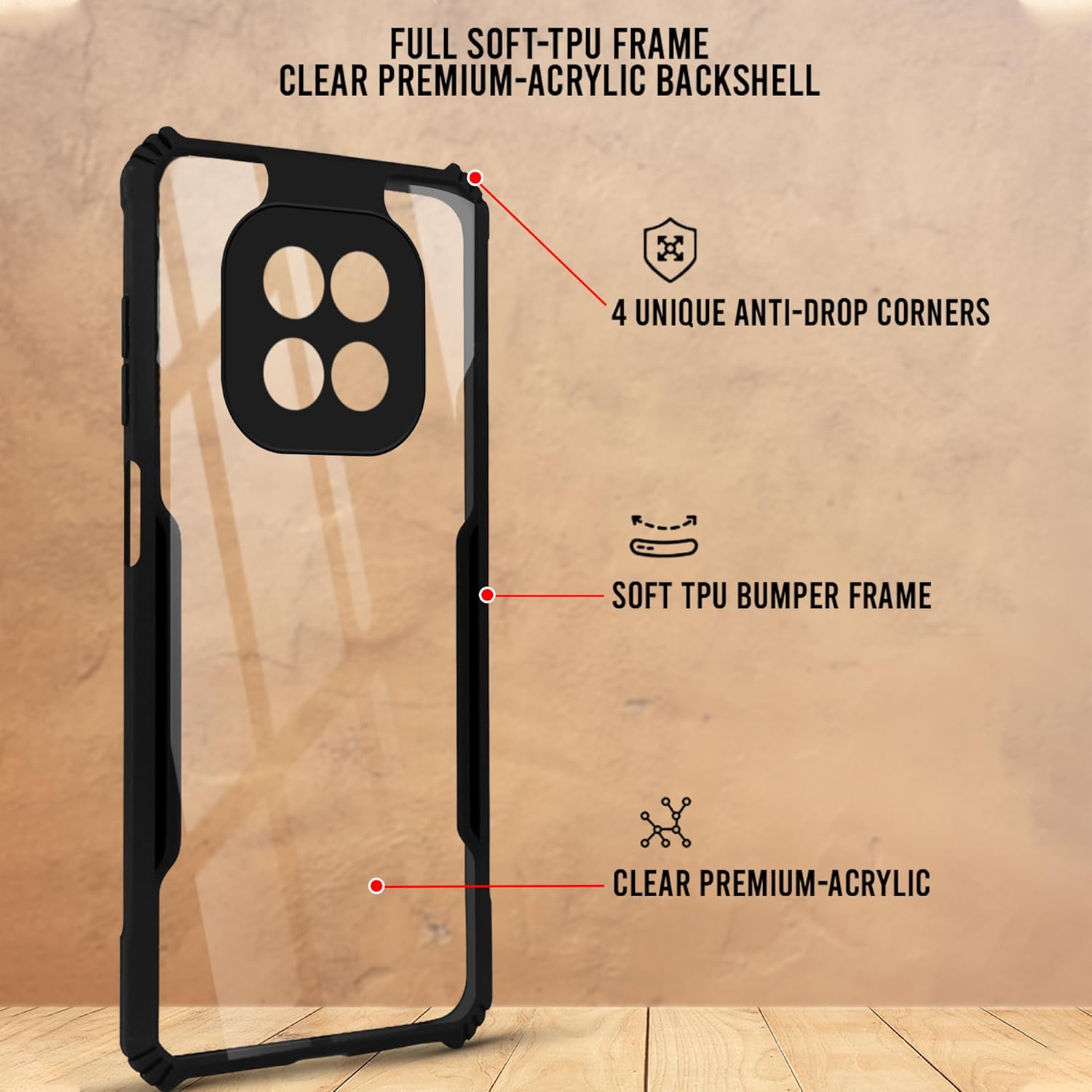 Protect Back Cover Case for Realme C63 5G (Shockproof with Polycarbonate Clear Panel | Professional Black)
