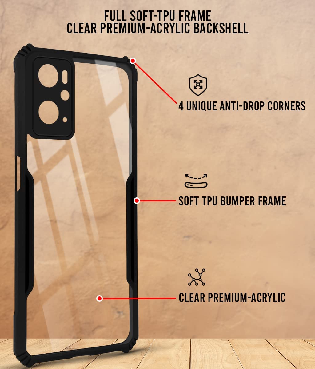 Protect Back Cover Case for Oppo A76 | A36 | A96 (Crystal Glass Back | Camera Protection | Shockproof Bumpers | Professional Black)