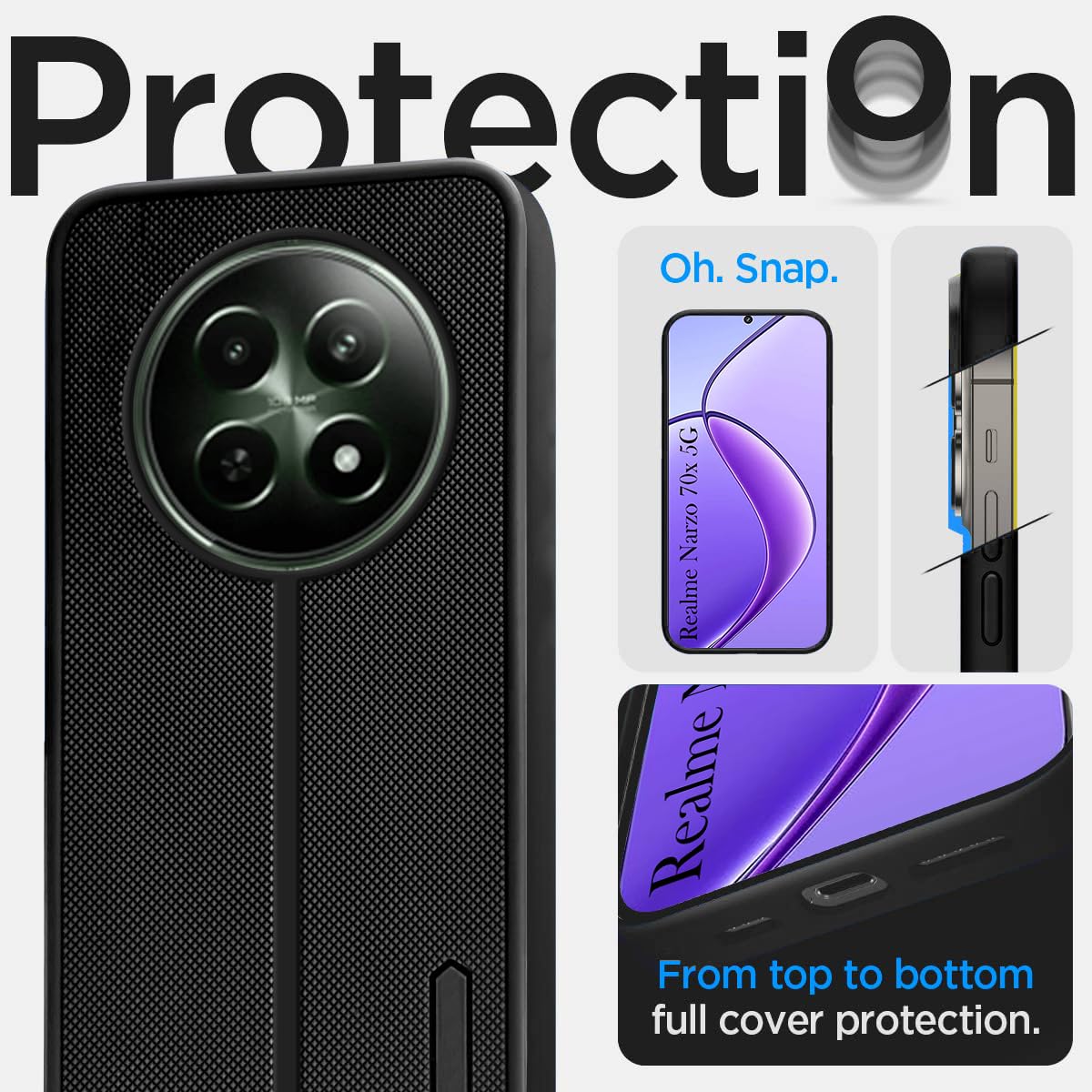 Protect Back Cover Case for Realme Narzo 70x 5G (Textured Grip Design | Camera Protection | Slim and Light Weight | Soft Touch and Feel