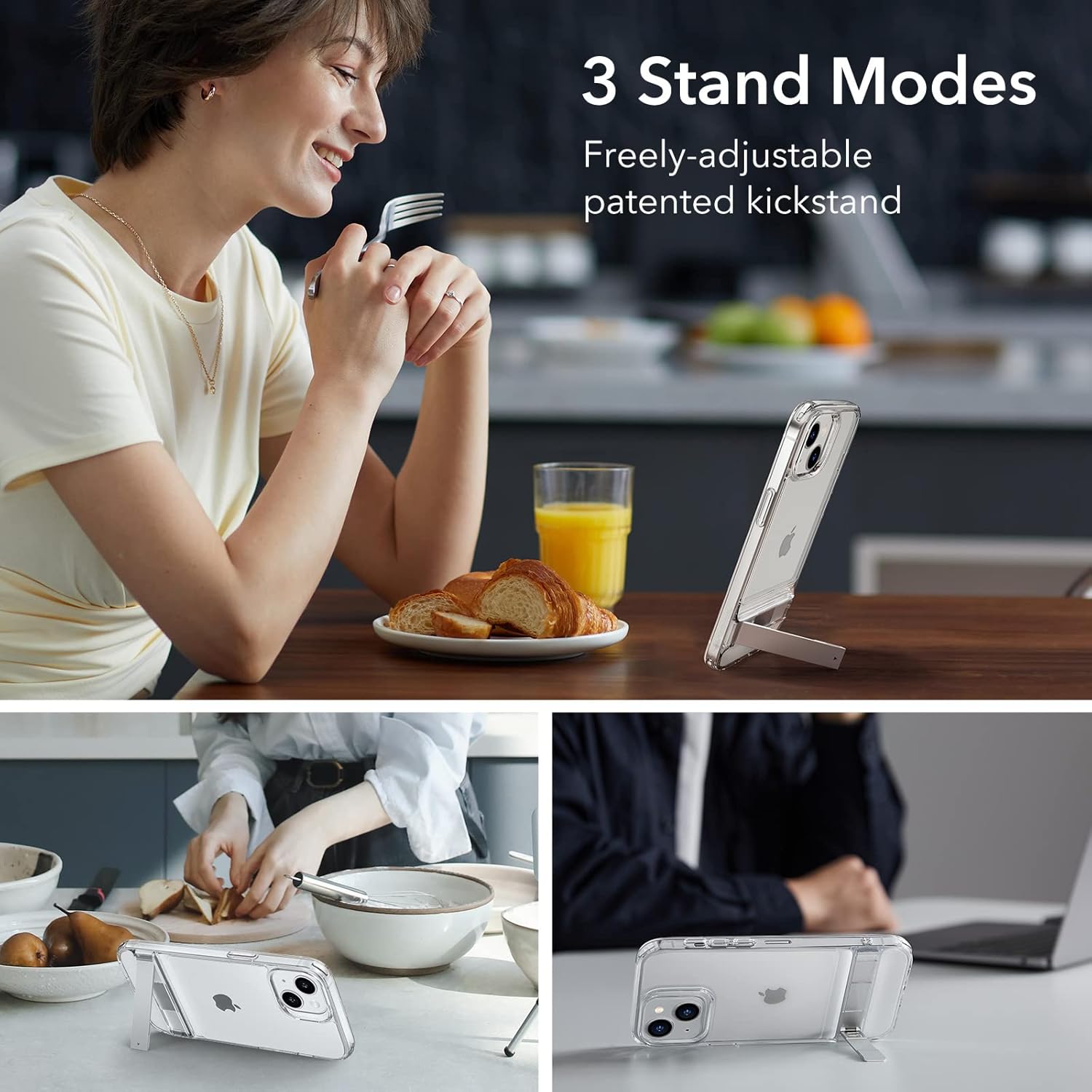 Protect for iPhone 14 Cover with Adjustable Stand, Military-Grade Drop Protection, 3 Stand Modes, TPU, Supports Wireless Charging, Boost Slim Patented Metal Kickstand Phone Back Case