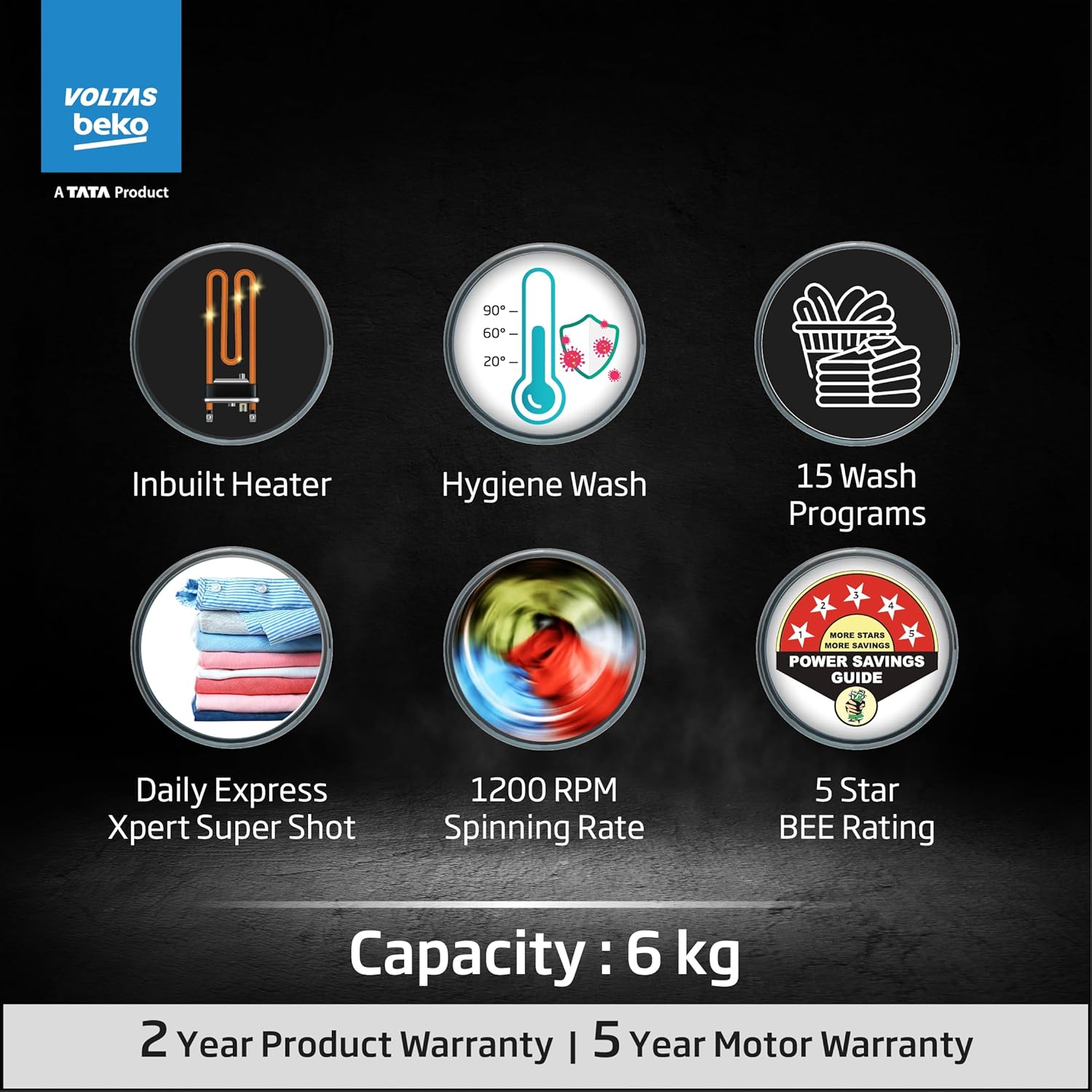 Voltas Beko, A Tata Product 6 Kg 5 Star Fully Automatic Front Loading Washing Machine