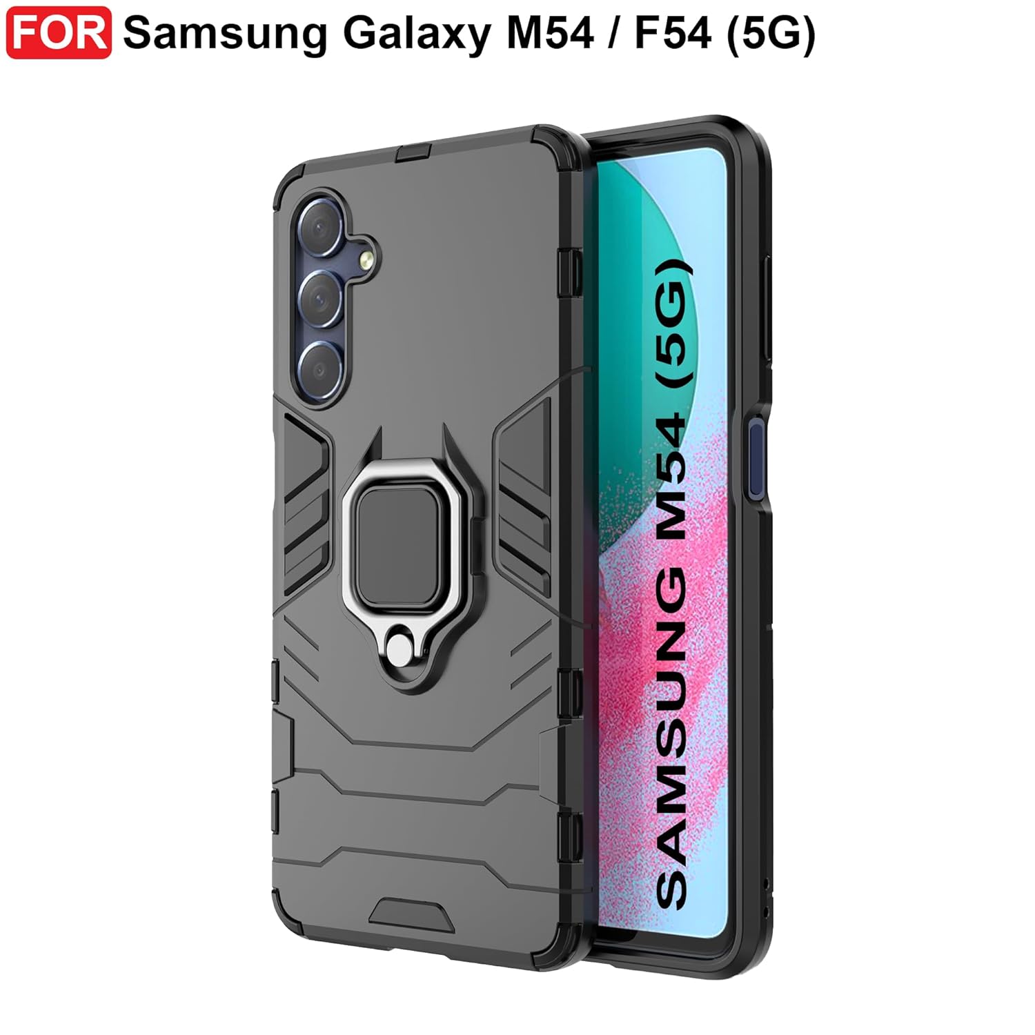Protect Rugged Samsung Galaxy M54 / F54 (5G) Defender Case | Rotating Ring Holder & Kickstand in-Built | Military Grade Armor | Bumper Back Cover