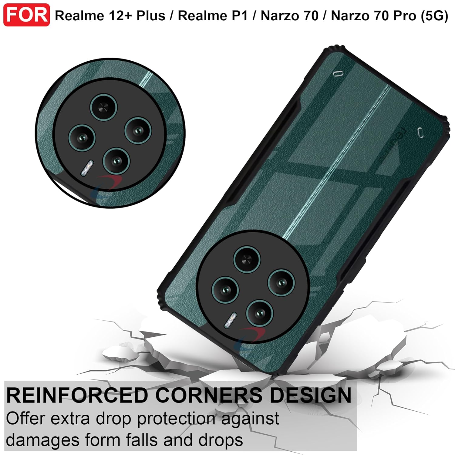 Protect Case for Realme P1 Back Case Cover | Camera Protection Shockproof | Acrylic Crystal Clear 360 Degree Protection