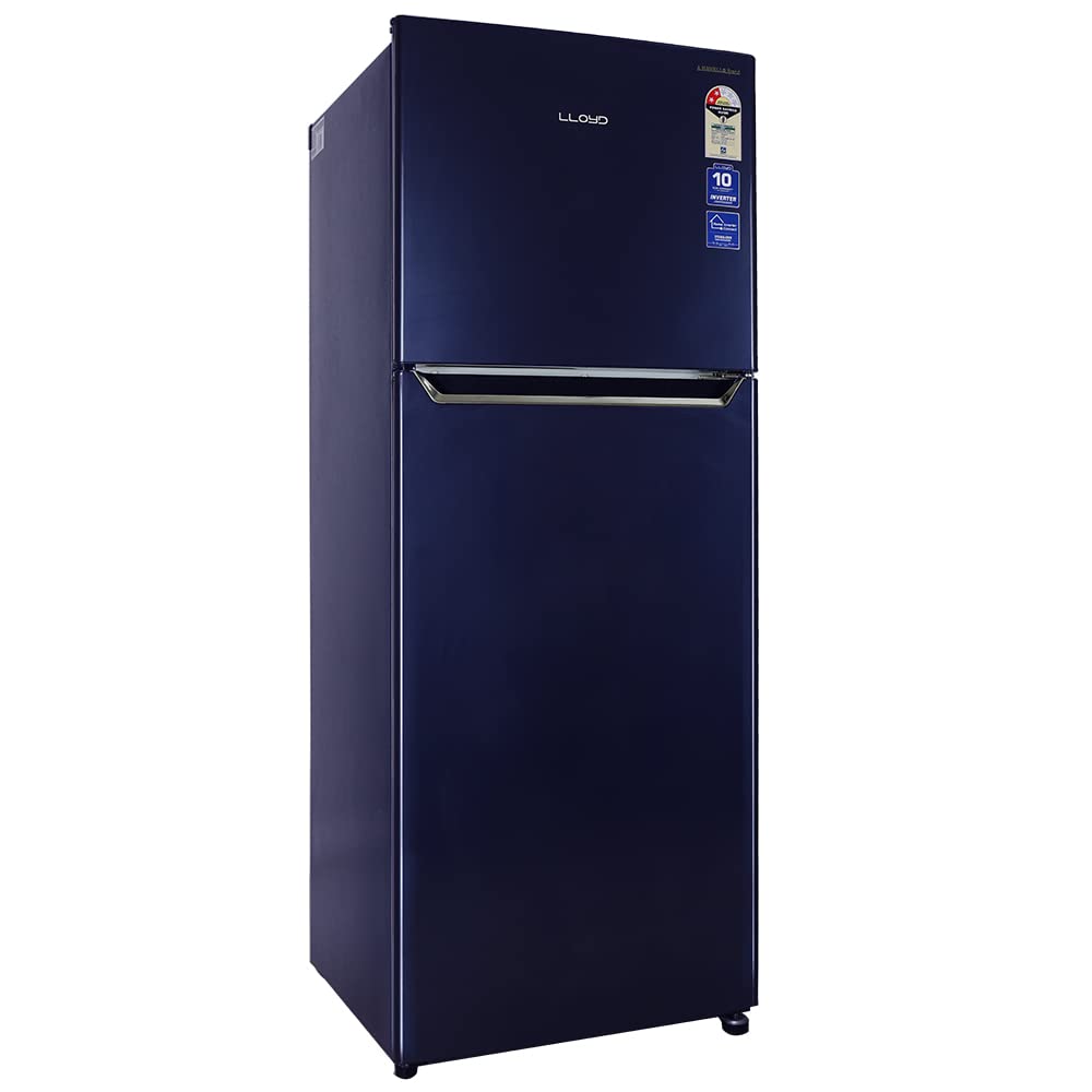 Lloyd Refrigerator 2 Star Automatic Double Door 310 L 2 Star Inverter Metallic Navy Toughened Glass