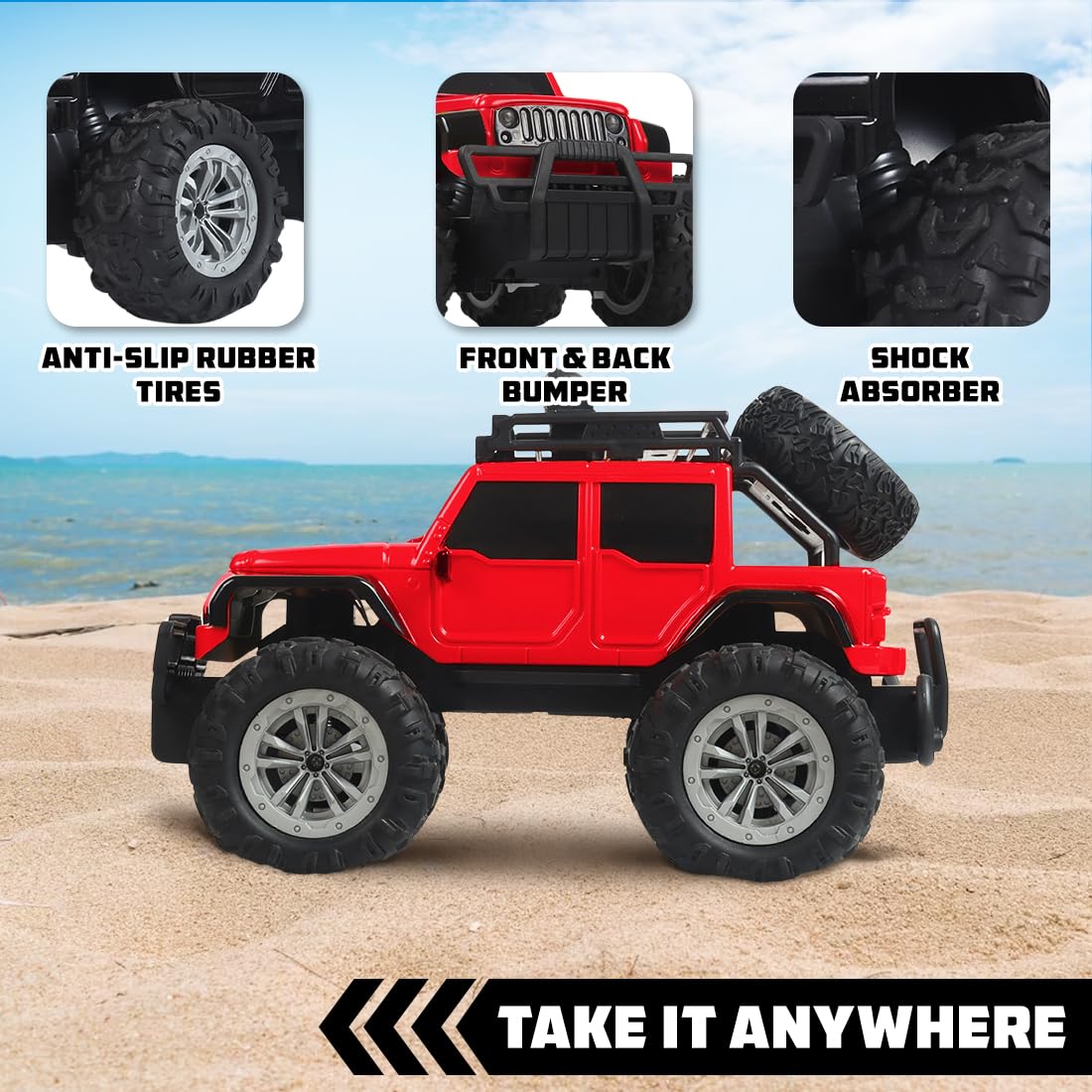 Wembley Monster Truck Remote Control Rc Car Offroad High Speed Racing Car For Kids With 2 Speed And 4 Headlight Modes