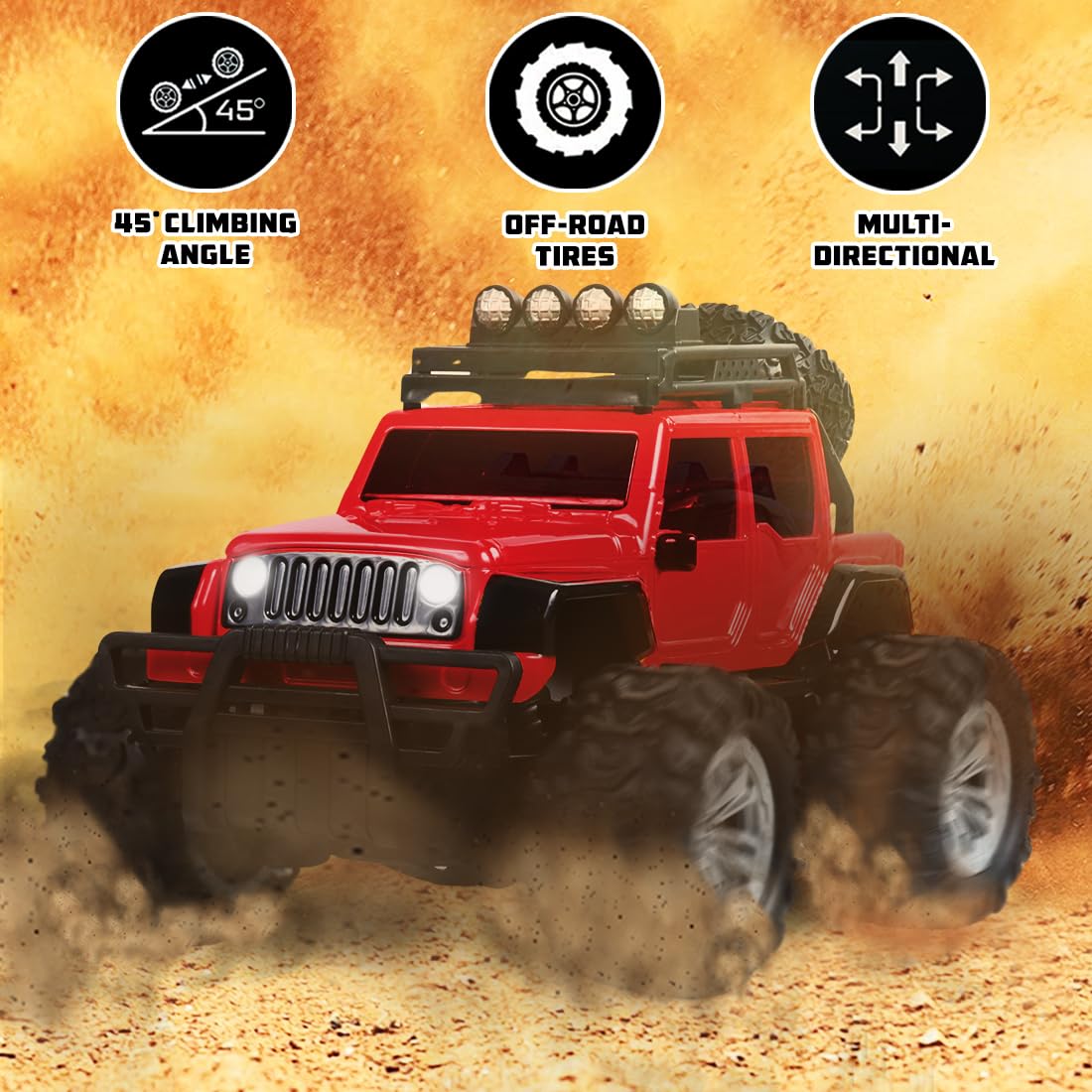 Wembley Monster Truck Remote Control Rc Car Offroad High Speed Racing Car For Kids With 2 Speed And 4 Headlight Modes