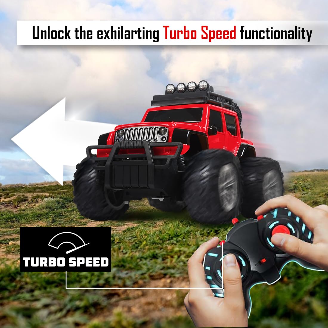 Wembley Monster Truck Remote Control Rc Car Offroad High Speed Racing Car For Kids With 2 Speed And 4 Headlight Modes