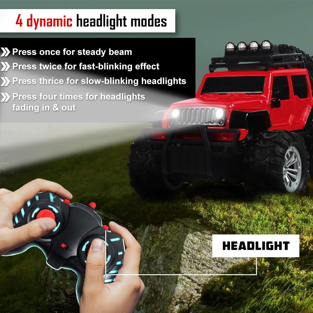 Wembley Monster Truck Remote Control Rc Car Offroad High Speed Racing Car For Kids With 2 Speed And 4 Headlight Modes