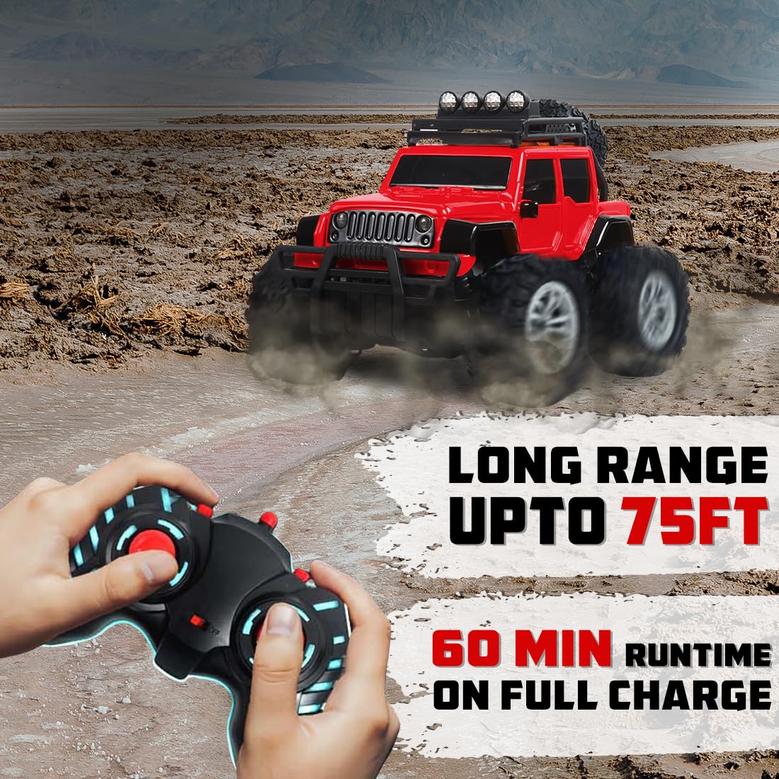 Wembley Monster Truck Remote Control Rc Car Offroad High Speed Racing Car For Kids With 2 Speed And 4 Headlight Modes