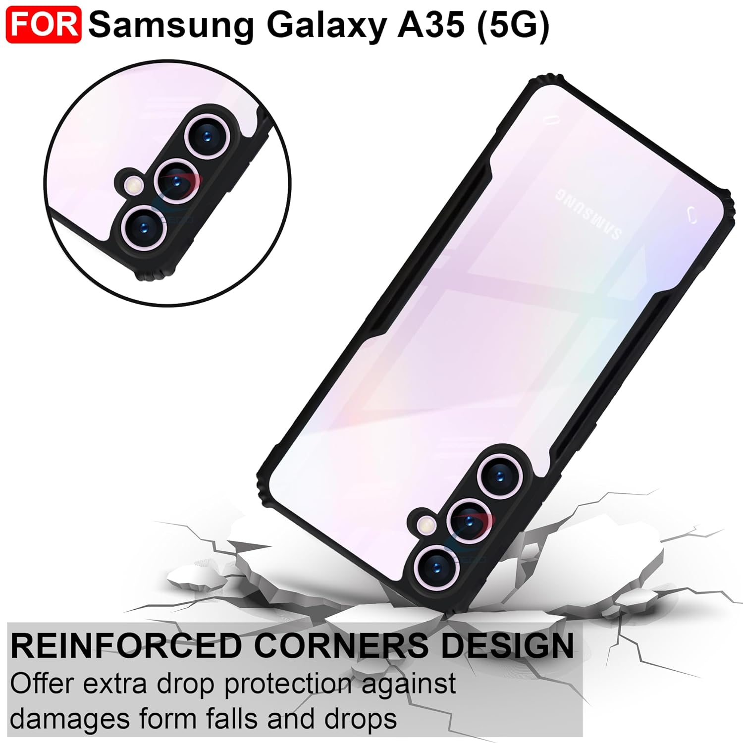 Protection Samsung Galaxy A35 (5G) Back Case Cover | Camera Protection Shockproof Bumper-Edge | Acrylic Crystal Clear 360 Degree Protection