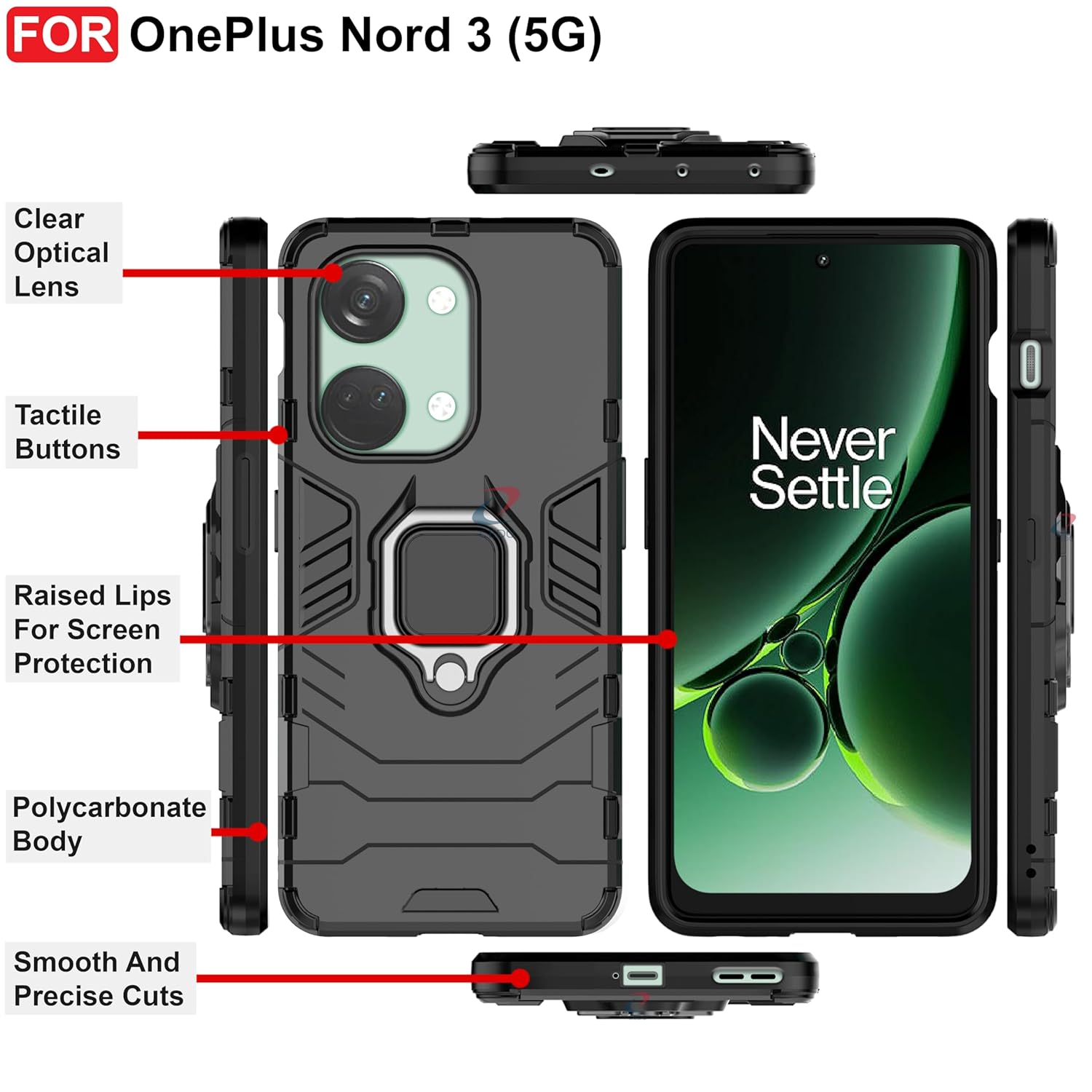 Protect Rugged Oneplus Nord 3 (5G) Defender Case | Rotating Ring Holder & Kickstand in-Built | Military Grade Armor