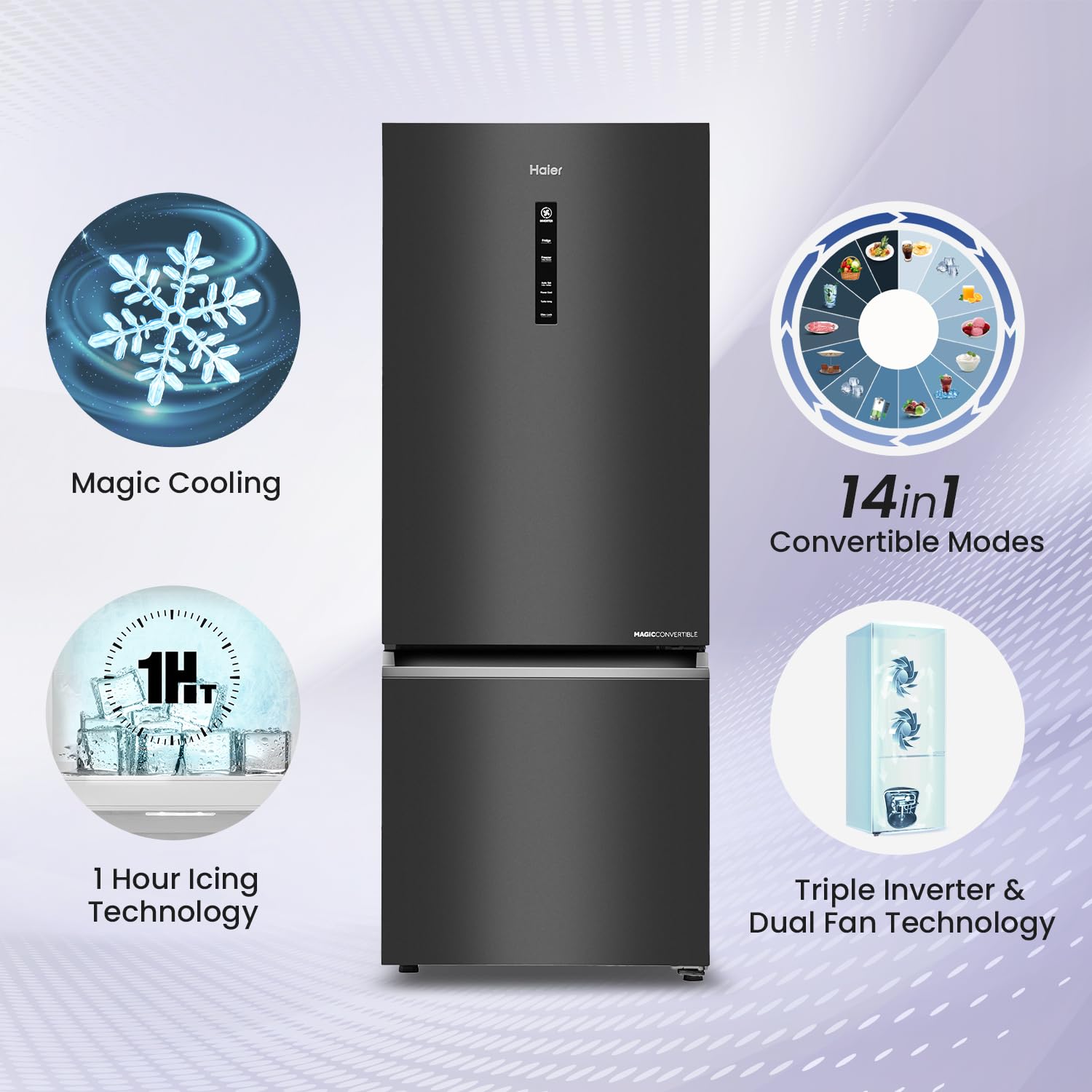 Haier 325 L, 3 Star, Convertible 14-in-1 Triple Inverter Double Door Refrigerator