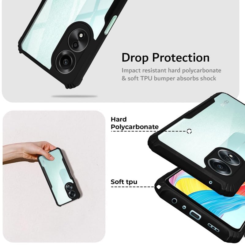 Protect Oppo A58 4G Back Cover | Crystal Clear Transparent Back | Ultra Hyrbid | Full Camera Protection | Raised Edge | Bumper Back Case