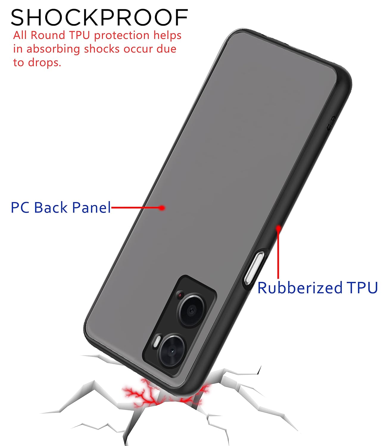 Protect Oppo A76 / Oppo A96 / Oppo A36 Back Cover | Hybrid Smoked Back | Full Camera Protection | Raised Edges | Super Soft-Touch | Bumper Case