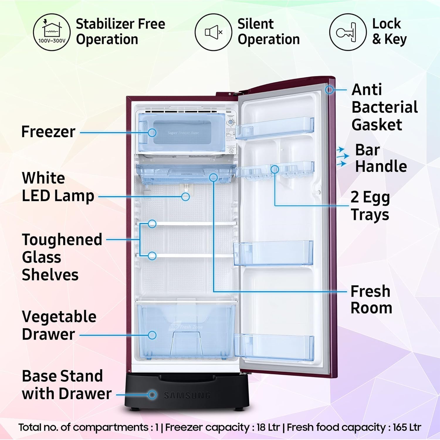 Samsung 183 L, 4 Star, Digital Inverter, Direct-Cool Single Door Refrigerator