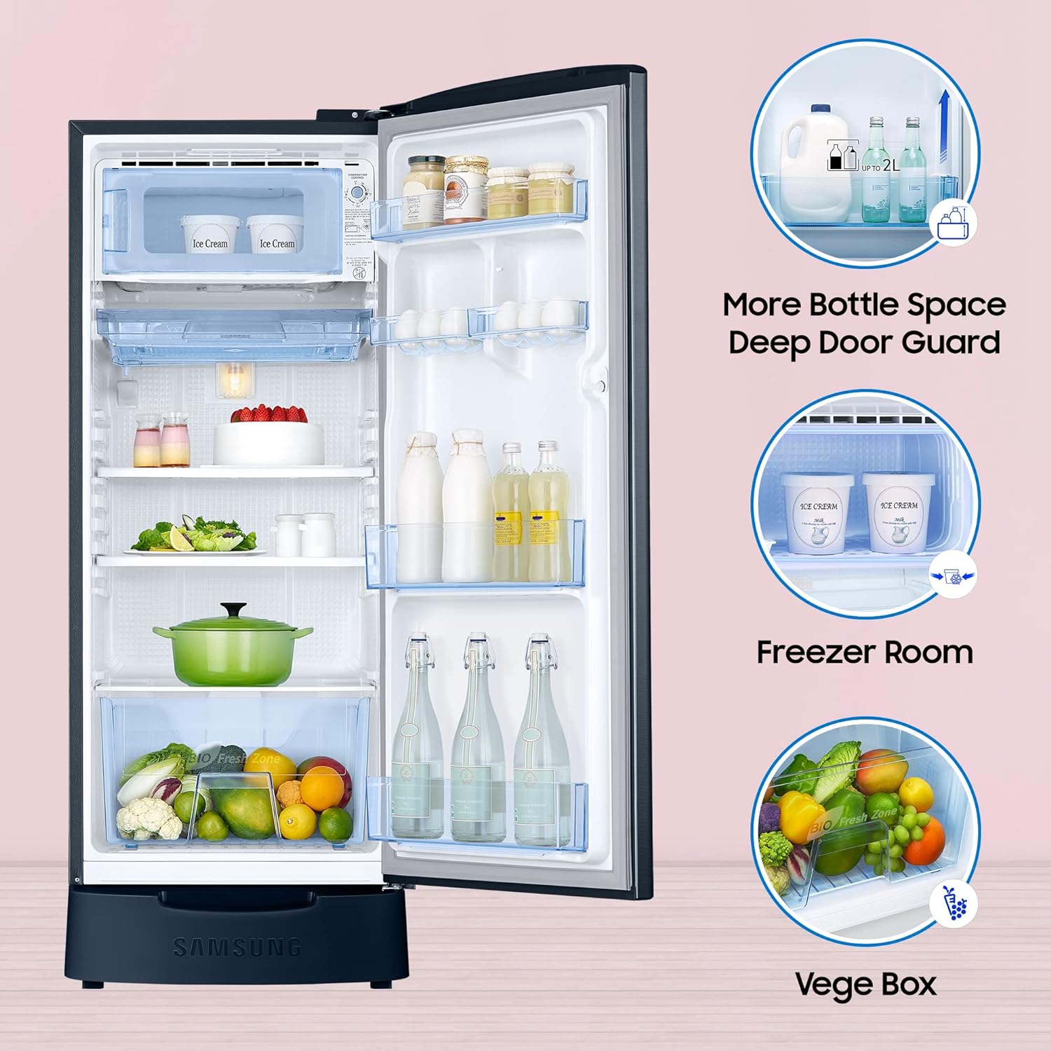 Samsung 183 L, 3 Star, Digital Inverter, Direct-Cool Single Door Refrigerator