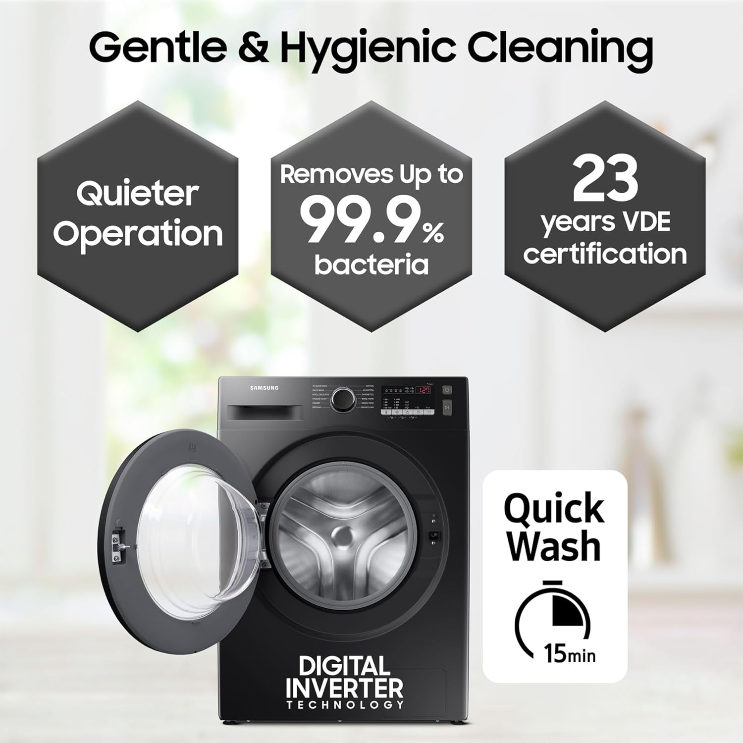Samsung 9 kg, 5 Star, Hygiene Steam with Inbuilt Heater, Digital Inverter, Fully-Automatic Front Load Washing Machine