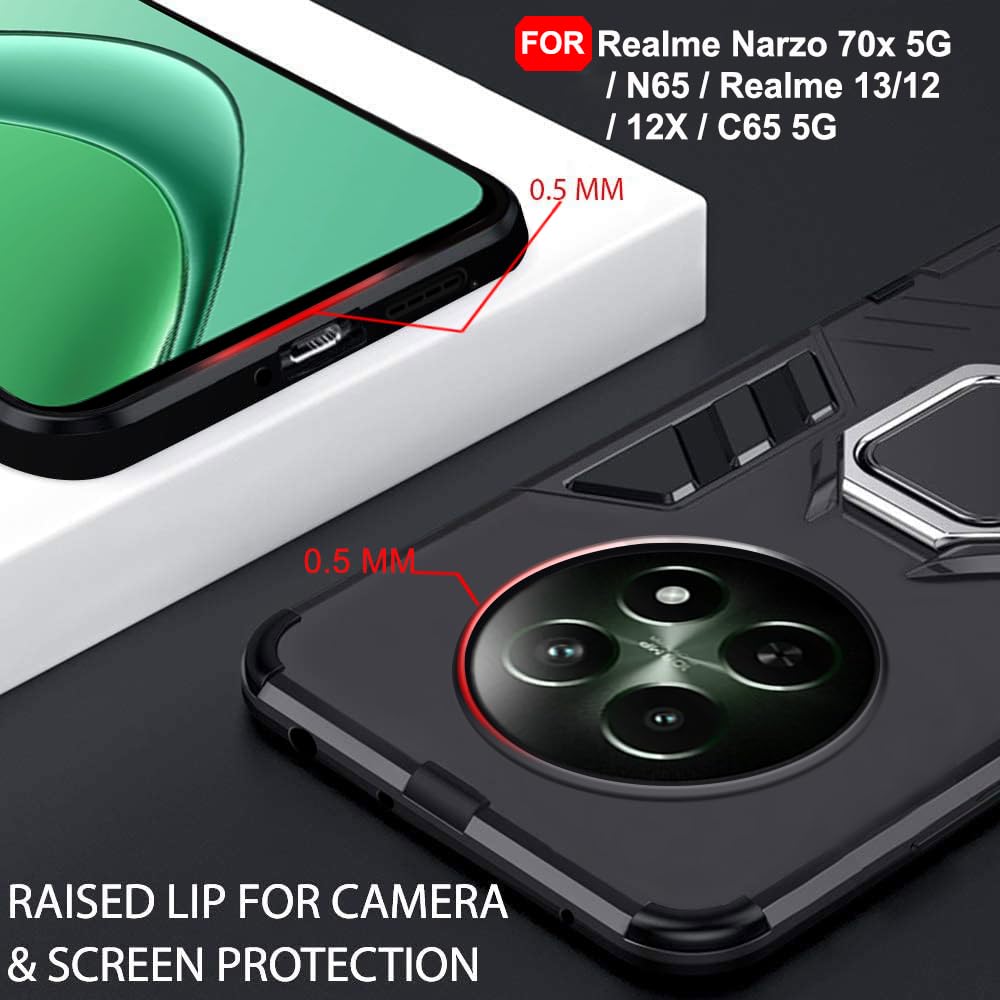 Perotect Tough Armor Bumper Back Case Cover for Realme 12 | Ring Holder & Kickstand in-Built | 360 Degree Protection Back Cover