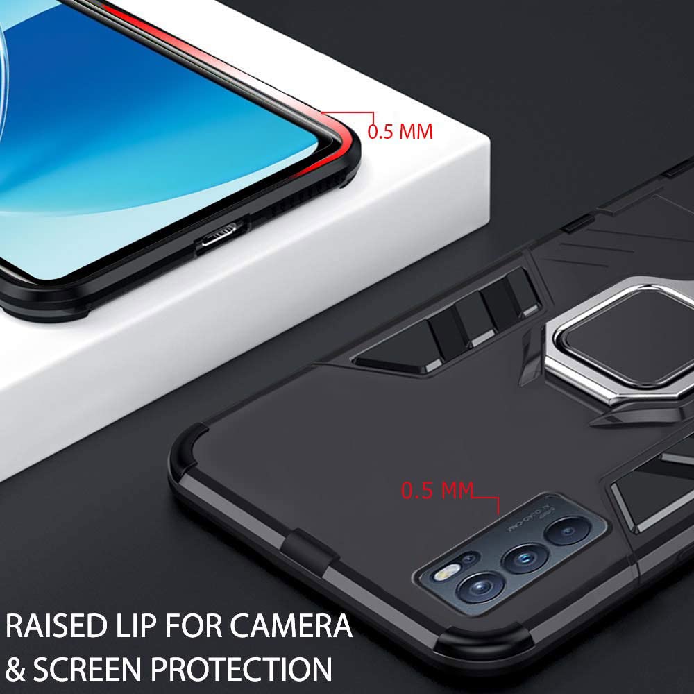 Protect Tough Armor Oppo Reno 6 Pro 5G Bumper Back Case Cover | Ring Holder & Kickstand in-Built | 360 Degree Protection Back Case Cover