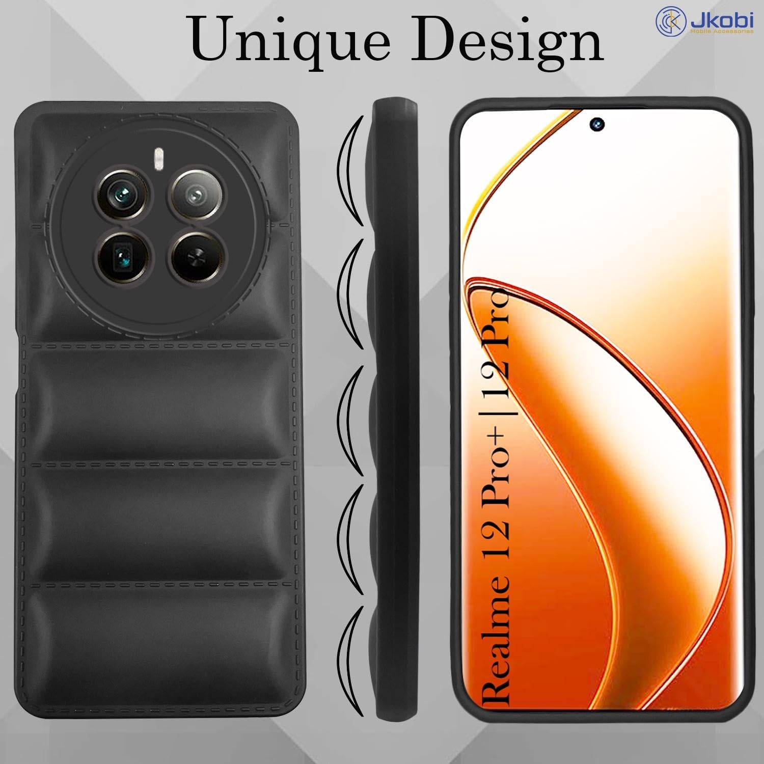 Protect Back Cover Case for Realme 12 Pro Plus | Realme 12 Pro Puffer Cushion Wave Design | Camera Protection