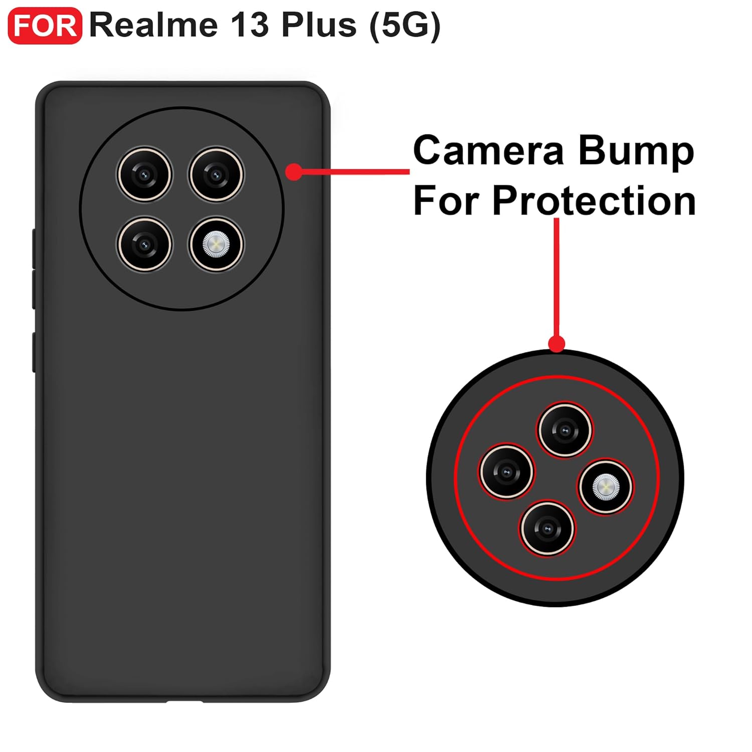 Protect Realme 13 Plus (5G) Back Cover | Camera Bump Protection & Inner Velvet Fabric Lining | Ultra Slim Matte Soft Rubberised Case Cover
