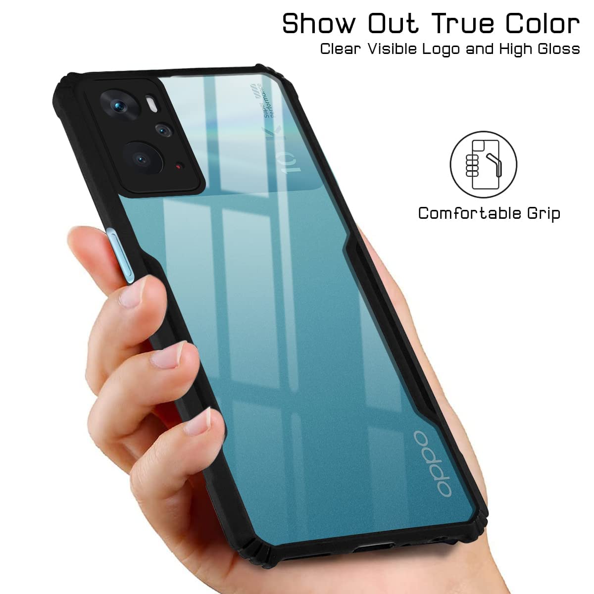 Protect Back Cover Case for Oppo A76 | A36 | A96 (Crystal Glass Back | Camera Protection | Shockproof Bumpers | Professional Black)