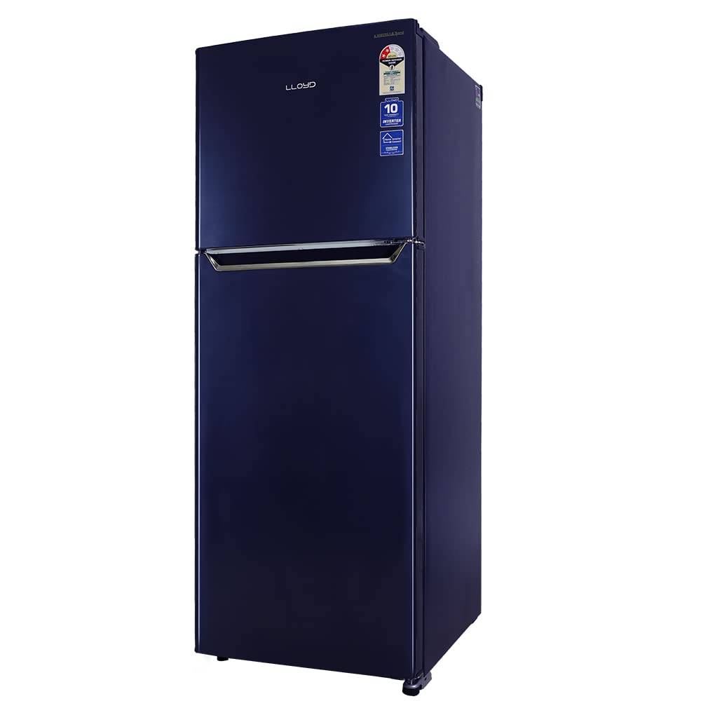 Lloyd Refrigerator 2 Star Automatic Double Door 310 L 2 Star Inverter Metallic Navy Toughened Glass