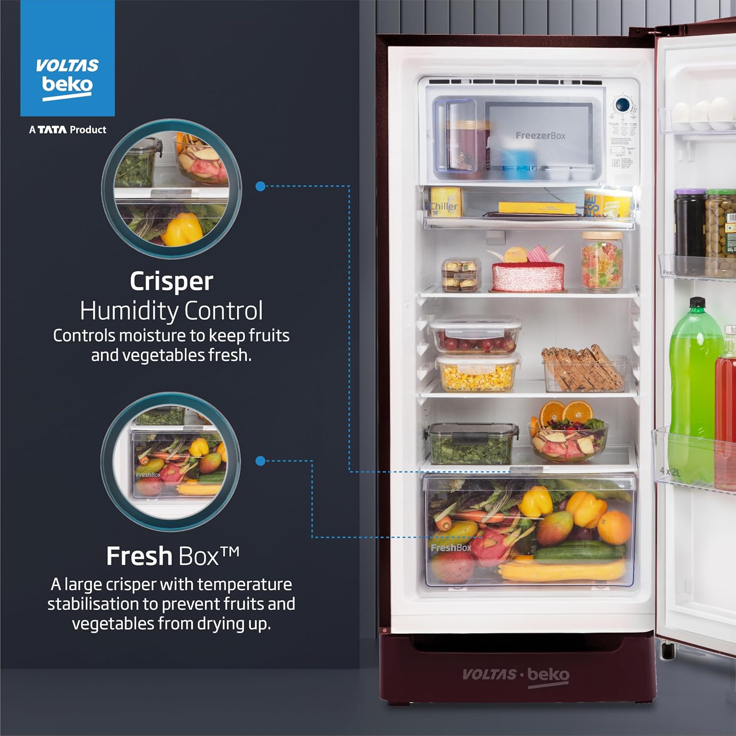 Voltas Beko A TATA Product 183 L 5 Star Made-In-India Direct Cool Refrigerator