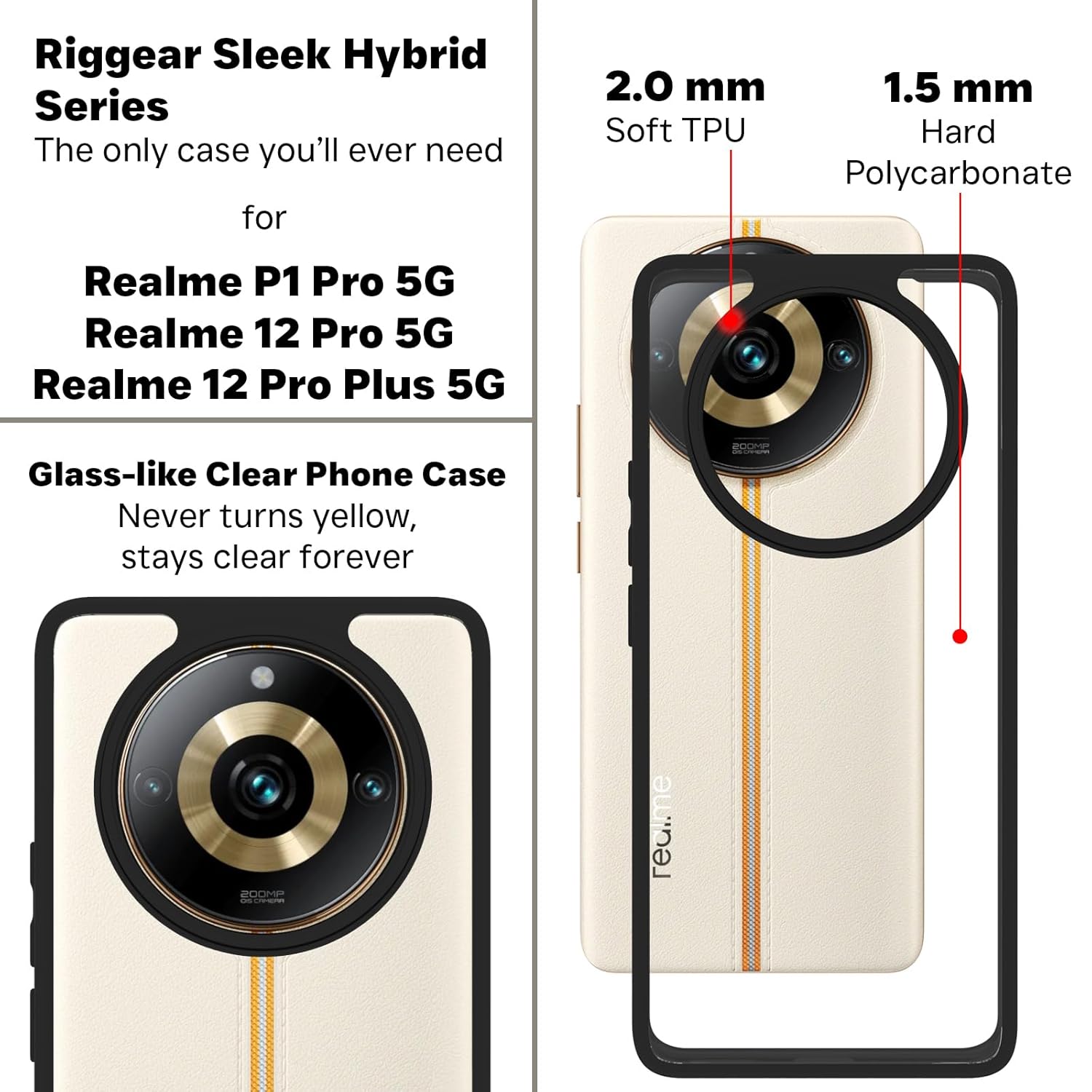 Protect Shockproof Sleek Hybrid Armor Back Cover Case Compatible with Realme 11 Plus