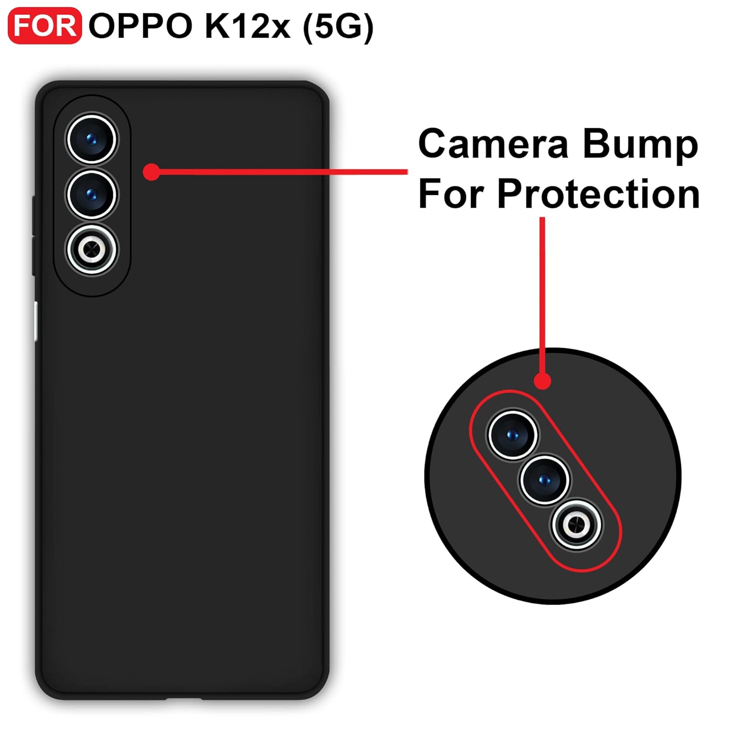 Protect Oppo K12x (5G) Back Cover | Camera Bump Protection & Inner Velvet Fabric Lining | Ultra Slim Matte Soft Rubberised Case Cover