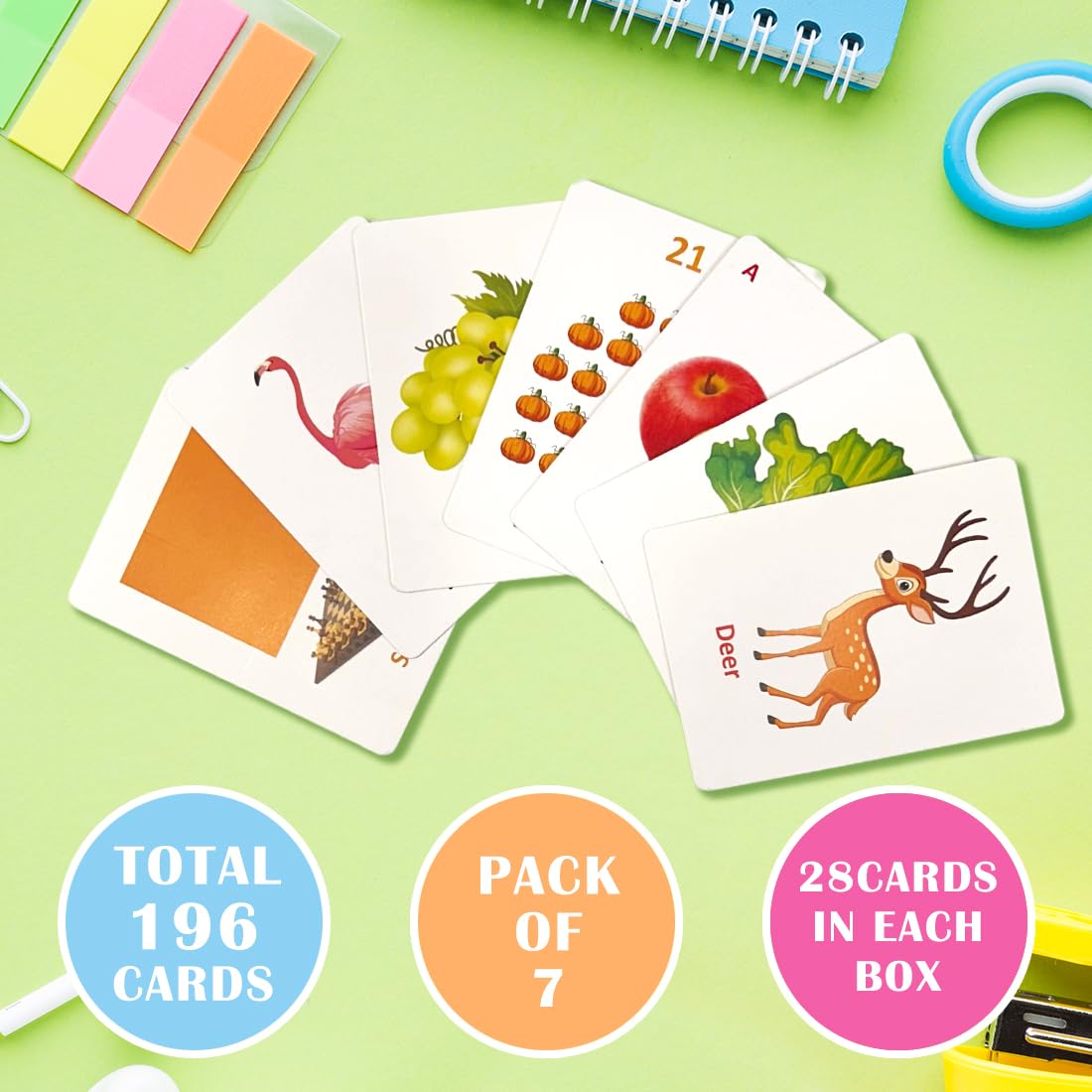 Wembley Flash Card for Babies 0 to 6 Months Old Boy Girls Infant Early Learning Educational Montessori Toys Birthday Gift for 1 2 3 4 Years Kids Activity Toys - Set of 196 Cards