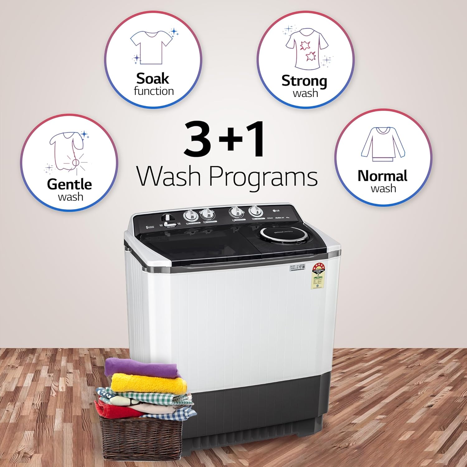 LG 9.5 kg 5 Star Wind jet dry Semi-Automatic Top Load Washing Machine
