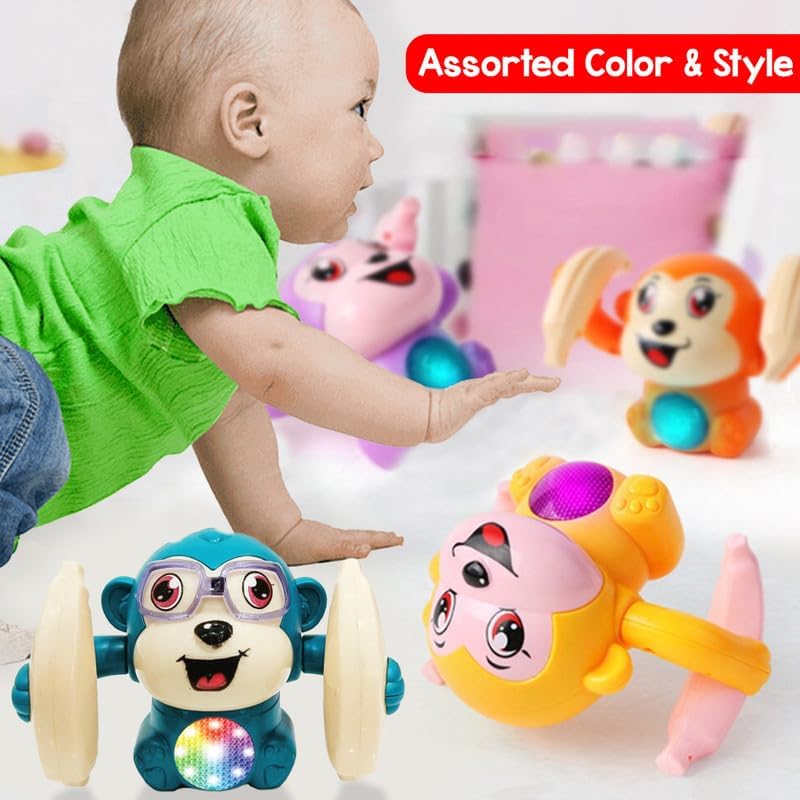 Wembley Dancing Monkey Musical Toy for Kids Baby Spinning Rolling Doll Tumble Toy with Voice Control Musical Light and Sound Effects with Sensor - ISI Mark - Multicolor