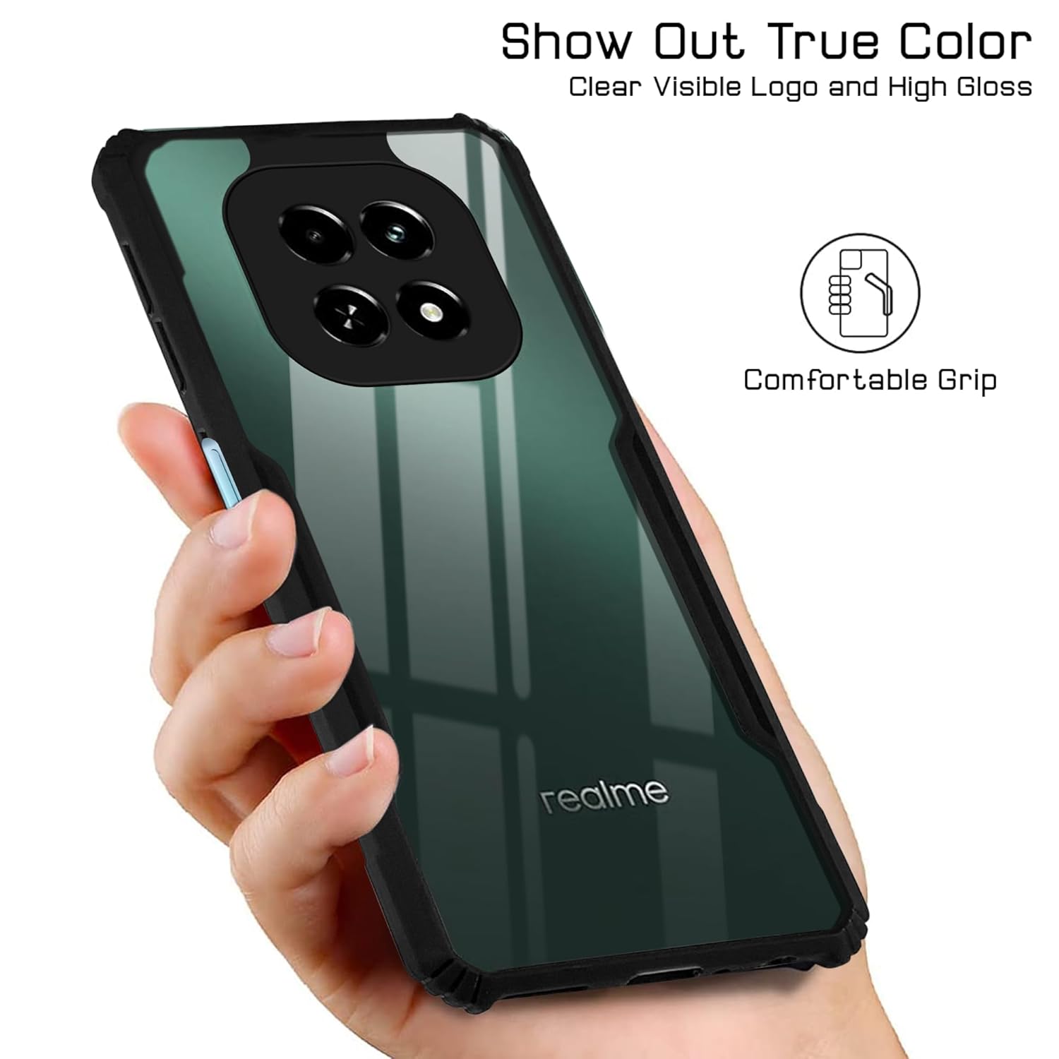 Protect Back Cover Case for Realme C63 5G (Shockproof with Polycarbonate Clear Panel | Professional Black)