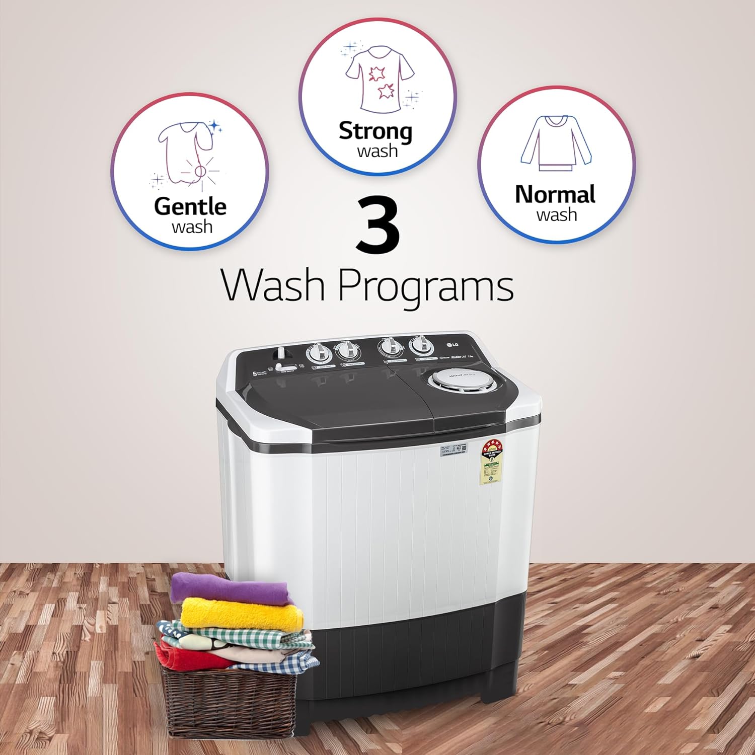 LG 7.5 kg 5 Star Wind jet dry Semi-Automatic Top Load Washing Machine