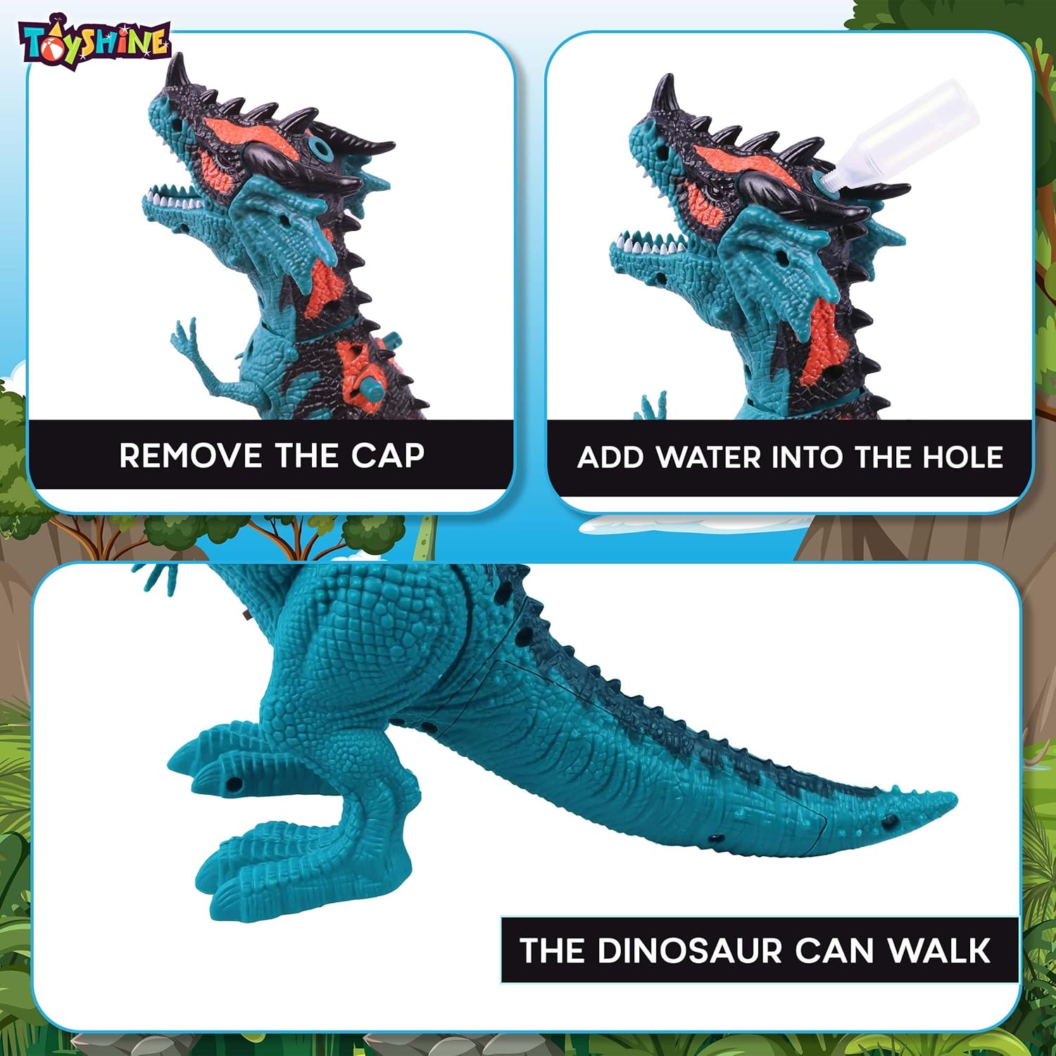 Toyshine Remote Control Walking Dinosaur T-Rex with Water Mist Spray Function Wings Lights and Roaring Sound Electric