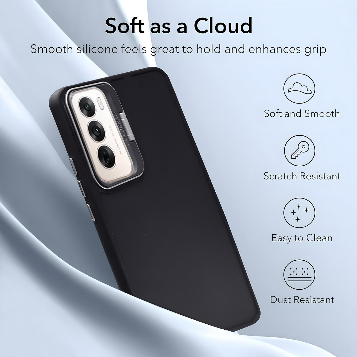 Protect Silicone Back Cover Case for Oppo Reno 12 5G with Camera Stand | Shockproof TPU | Stylish Protective Design | Slim Fit | Ultra Matte |Oppo Reno 12 5G Back Cover