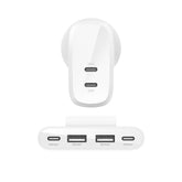 Belkin 60W (30w + 30W) Dual USB-C PPS Fast Charging Wall Charger/Adapter with 4-Port (2 USB-C & 2 USB-A) 2 Meter Power Extender