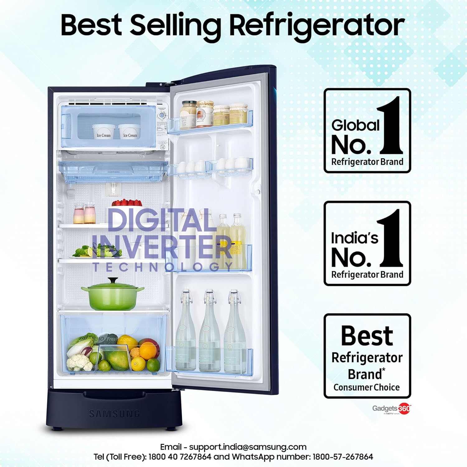 Samsung 183 L, 5 Star, Digital Inverter, Direct-Cool Single Door Refrigerator