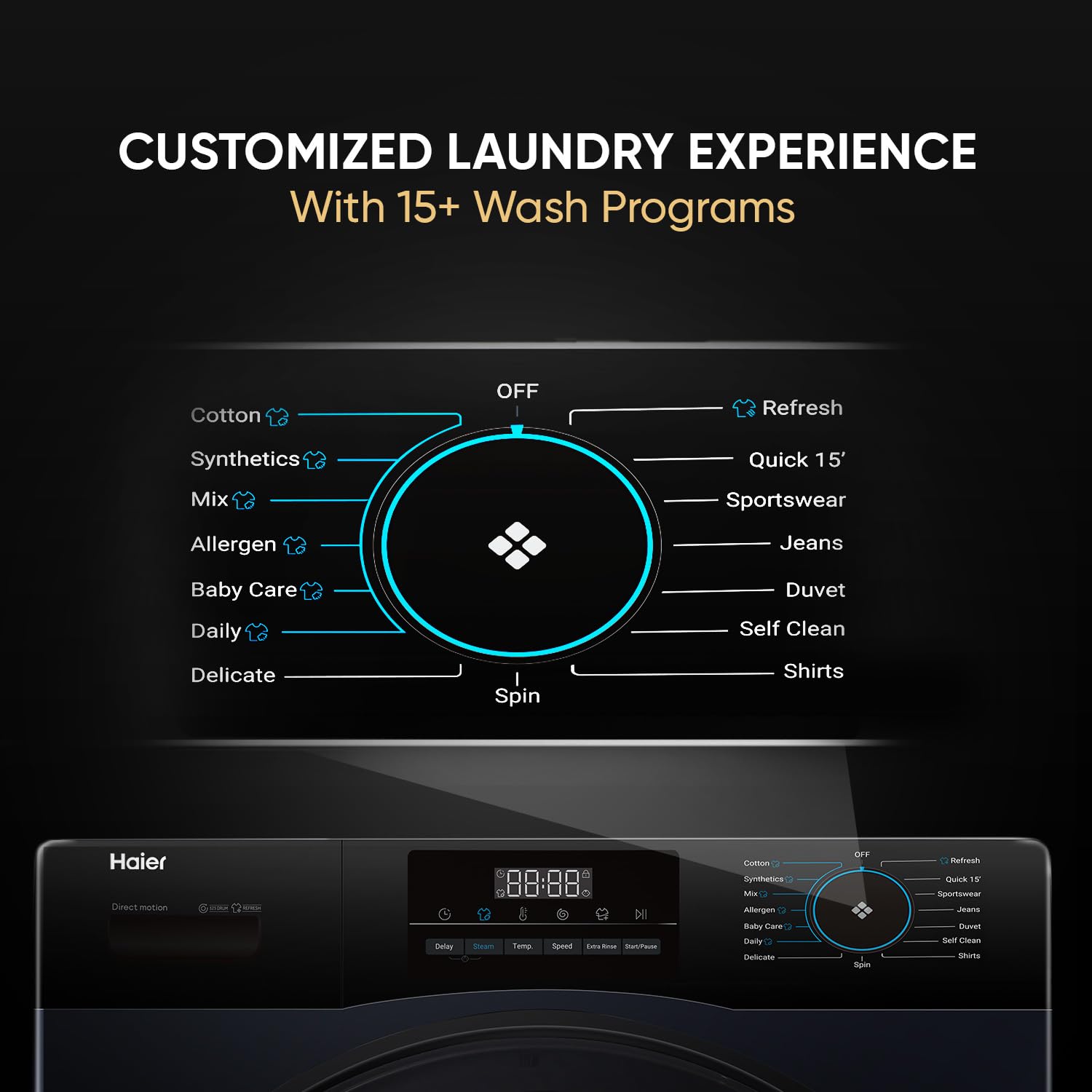 Haier 8 Kg 5 Star Inverter Motor AI DBT Technology Fully-Automatic Front Load Washing Machine