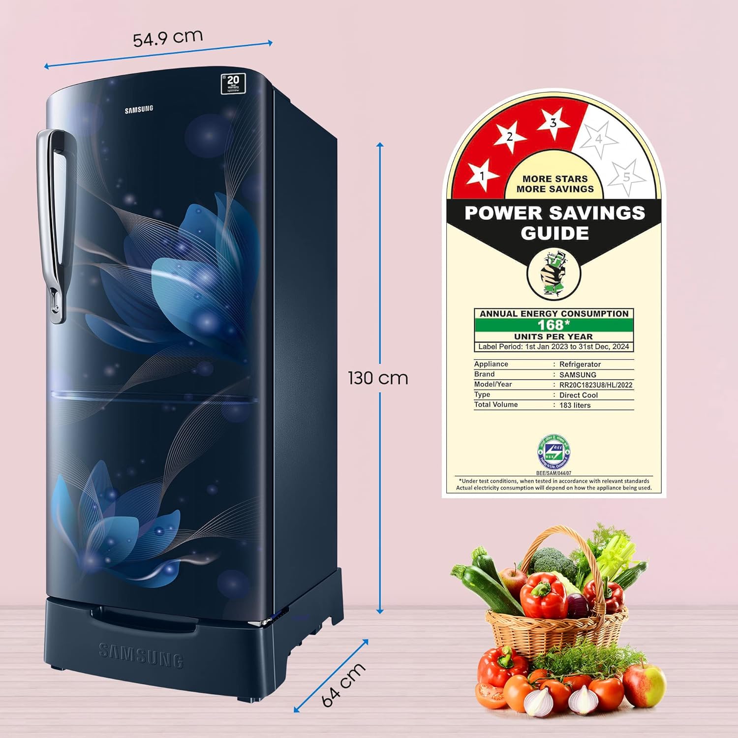 Samsung 183 L, 3 Star, Digital Inverter, Direct-Cool Single Door Refrigerator