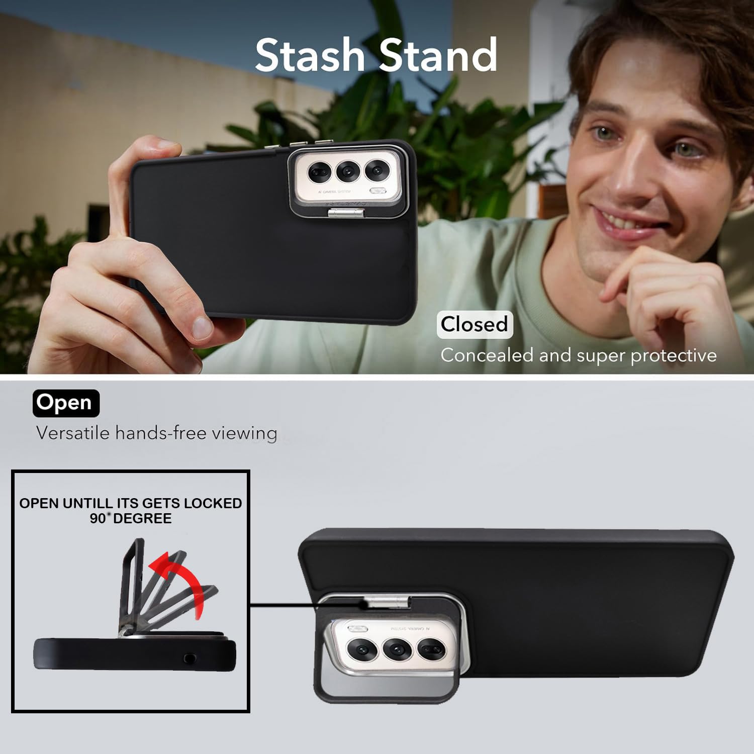 Protect Silicone Back Cover Case for Oppo Reno 12 5G with Camera Stand | Shockproof TPU | Stylish Protective Design | Slim Fit | Ultra Matte |Oppo Reno 12 5G Back Cover