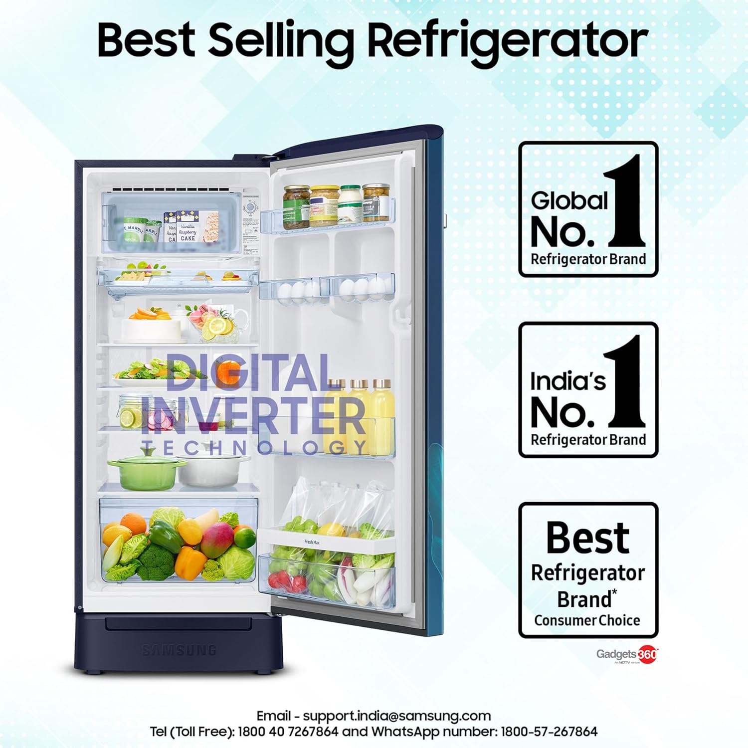 Samsung 215 L, 5 Star, Digital Inverter, Direct-Cool Single Door Refrigerator