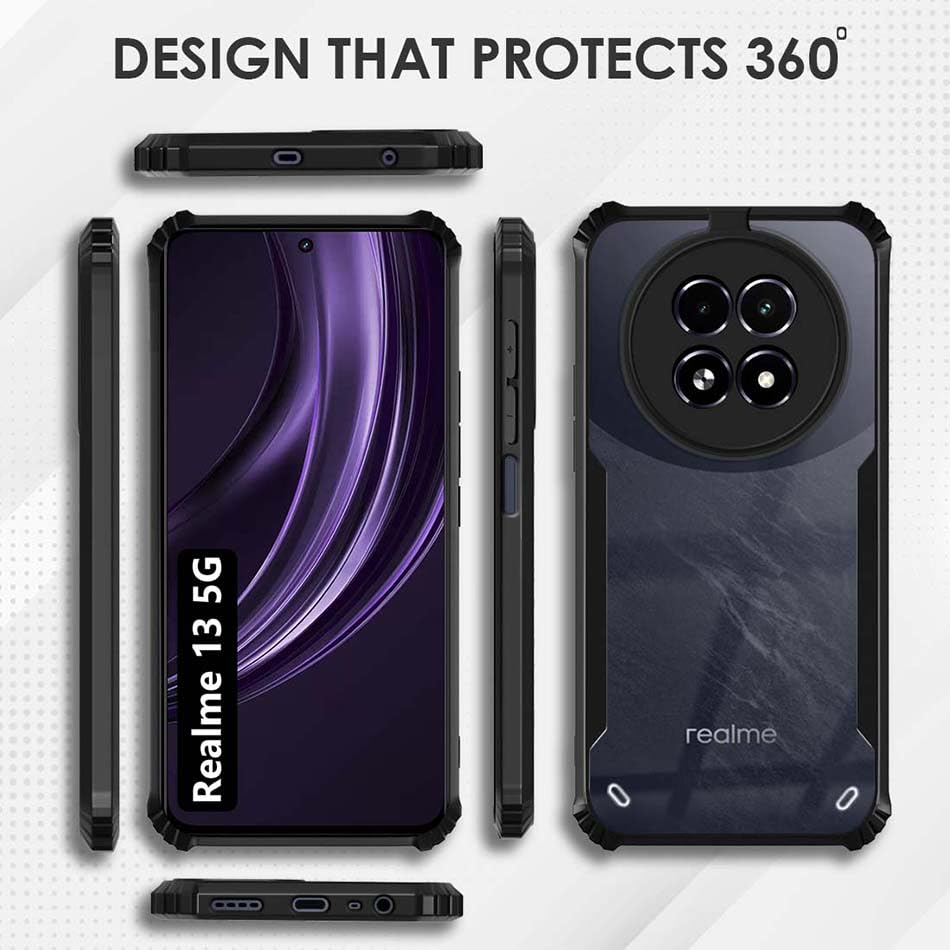 Protect Shockproof Crystal Clear Back Cover Case for Realme 13 5G | Protective Design | 360 Degree Protection | Transparent Back Cover