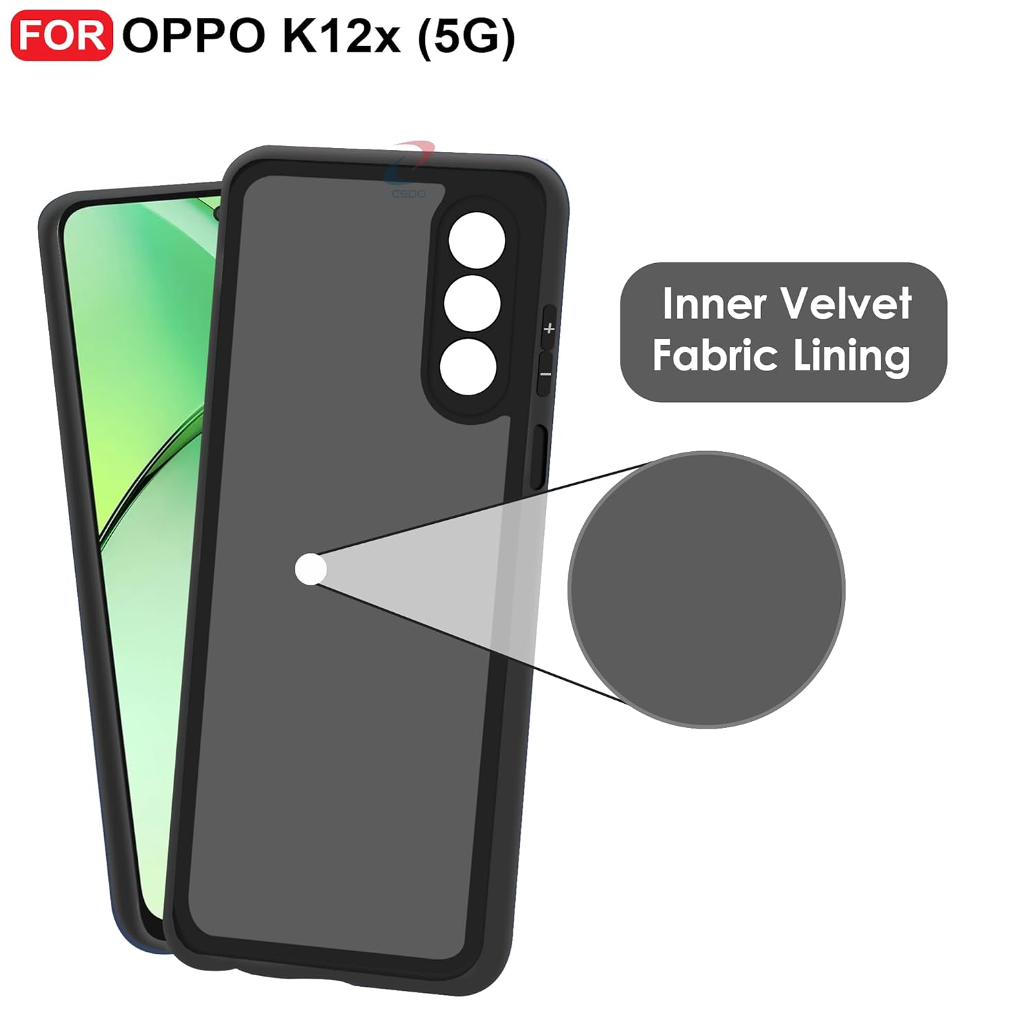 Protect Oppo K12x (5G) Back Cover | Camera Bump Protection & Inner Velvet Fabric Lining | Ultra Slim Matte Soft Rubberised Case Cover