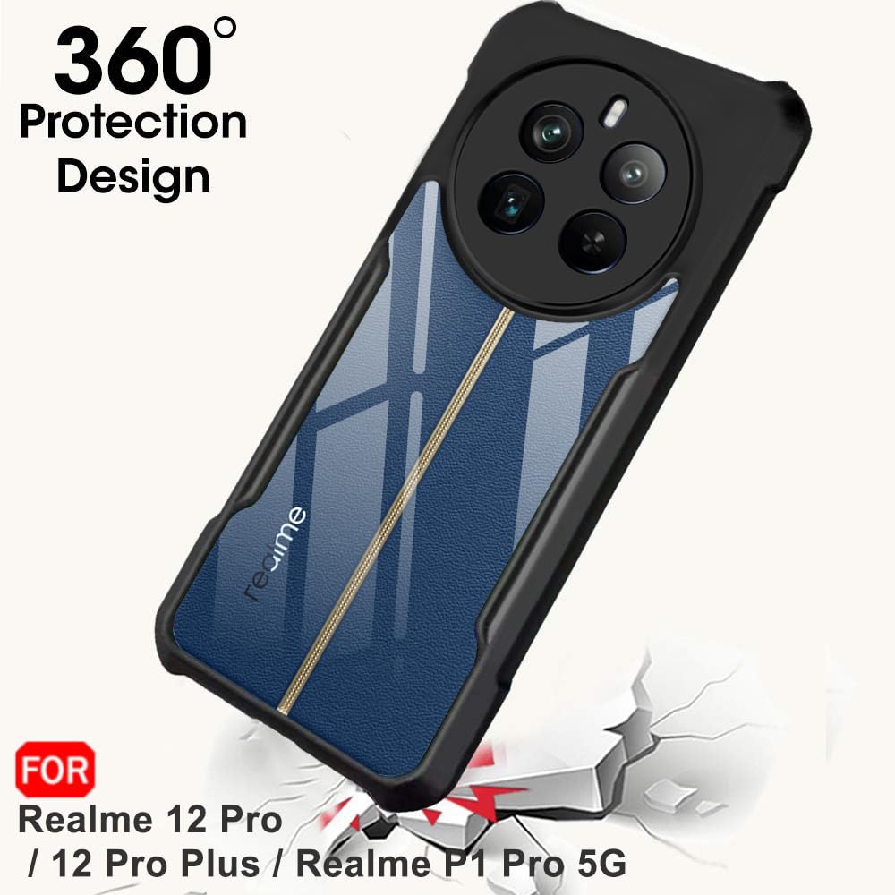 Protect ShockProof Crystal Clear Back Cover Case For Realme 12 Pro | 360 Degree Protection | Shock Proof Design | Transparent Back Cover