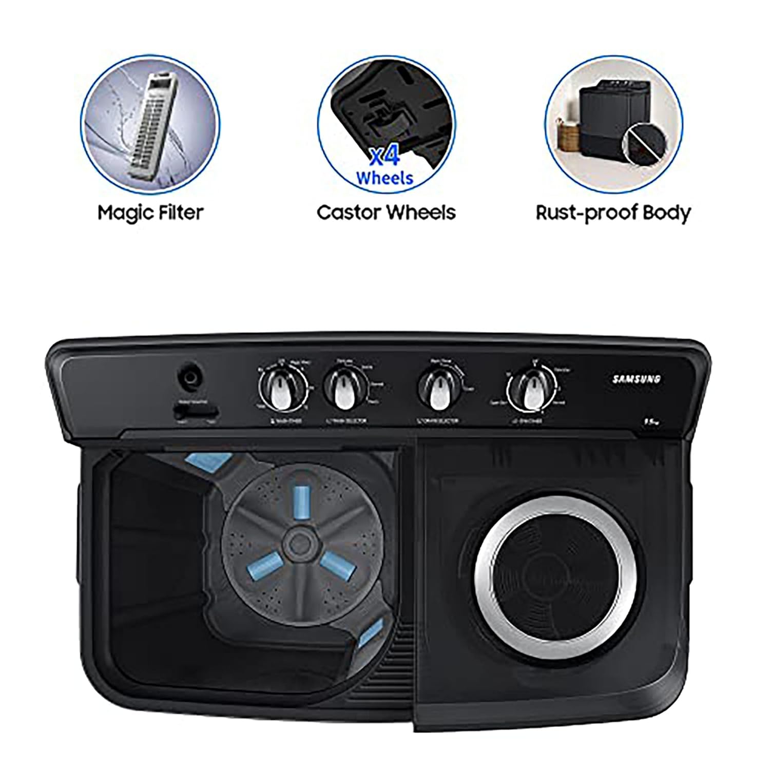 Samsung 9.5 kg, 5 Star, Hexa Storm Pulsator, Semi-Automatic Top Load Washing Machine