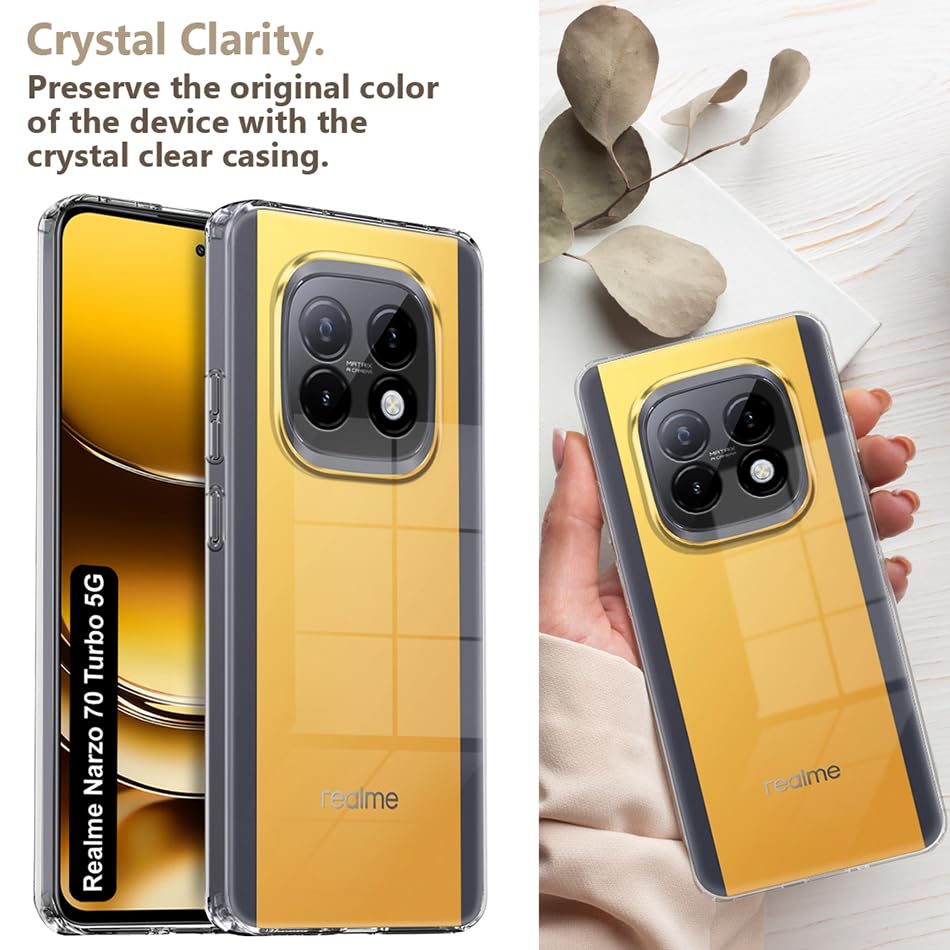Protect Shockproof Crystar Clear Back Cover Case Cover for Realme Narzo 70 Turbo 5G | Transparent Back Cover